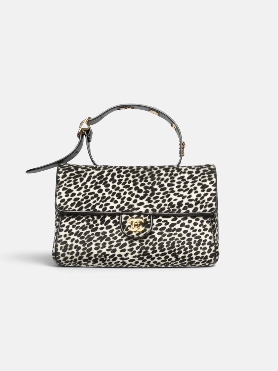 Chanel Flap Bag With Top Handle White & Black Lambskin - Image 1