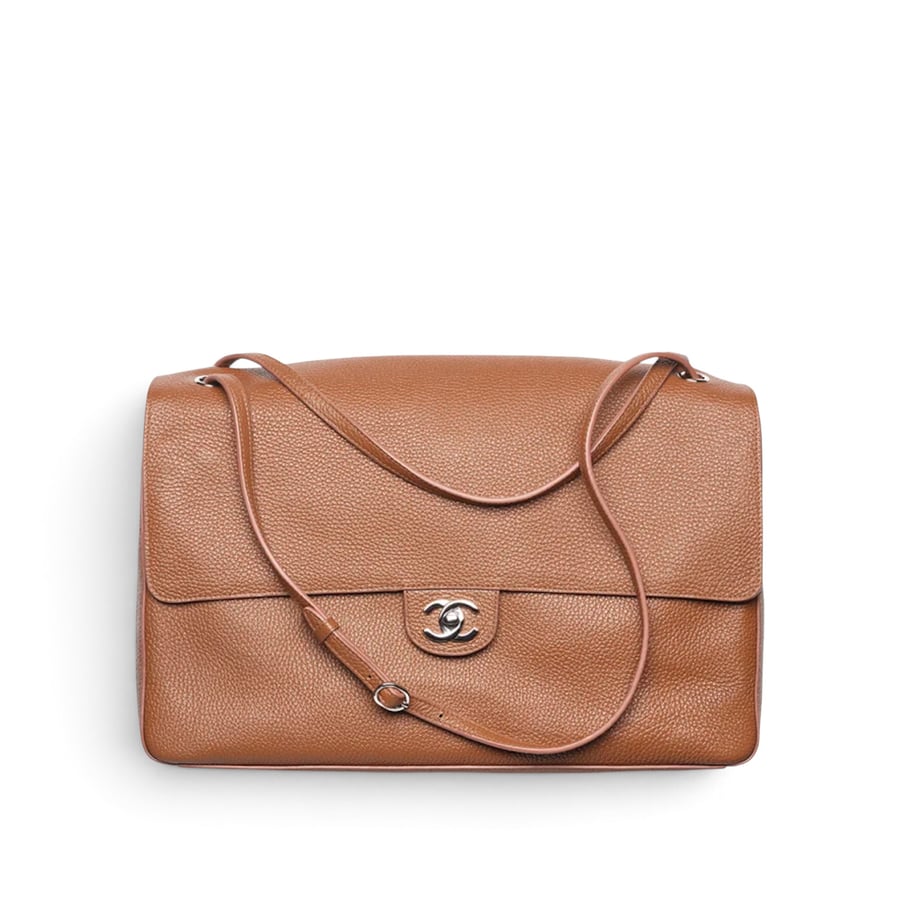 Chanel Maxi Flap Bag Grained Calfskin & Silver-Metal Camel