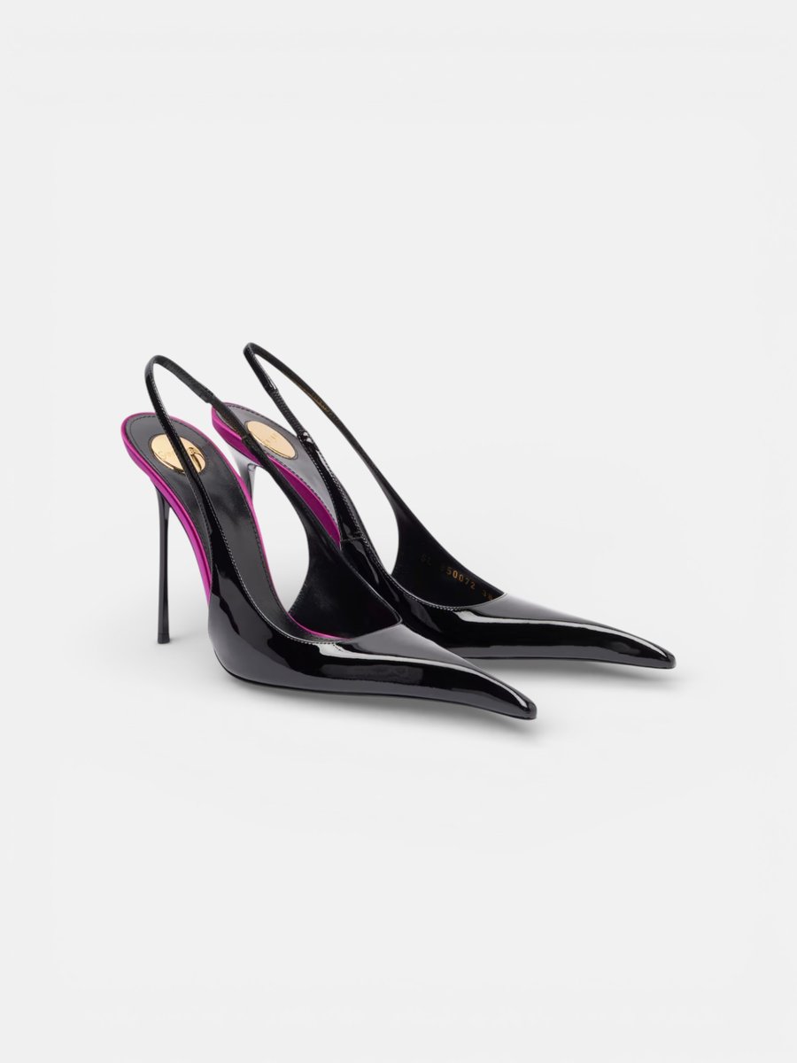 YSL Amalia 110 Patent Leather Slingback Pumps Black
