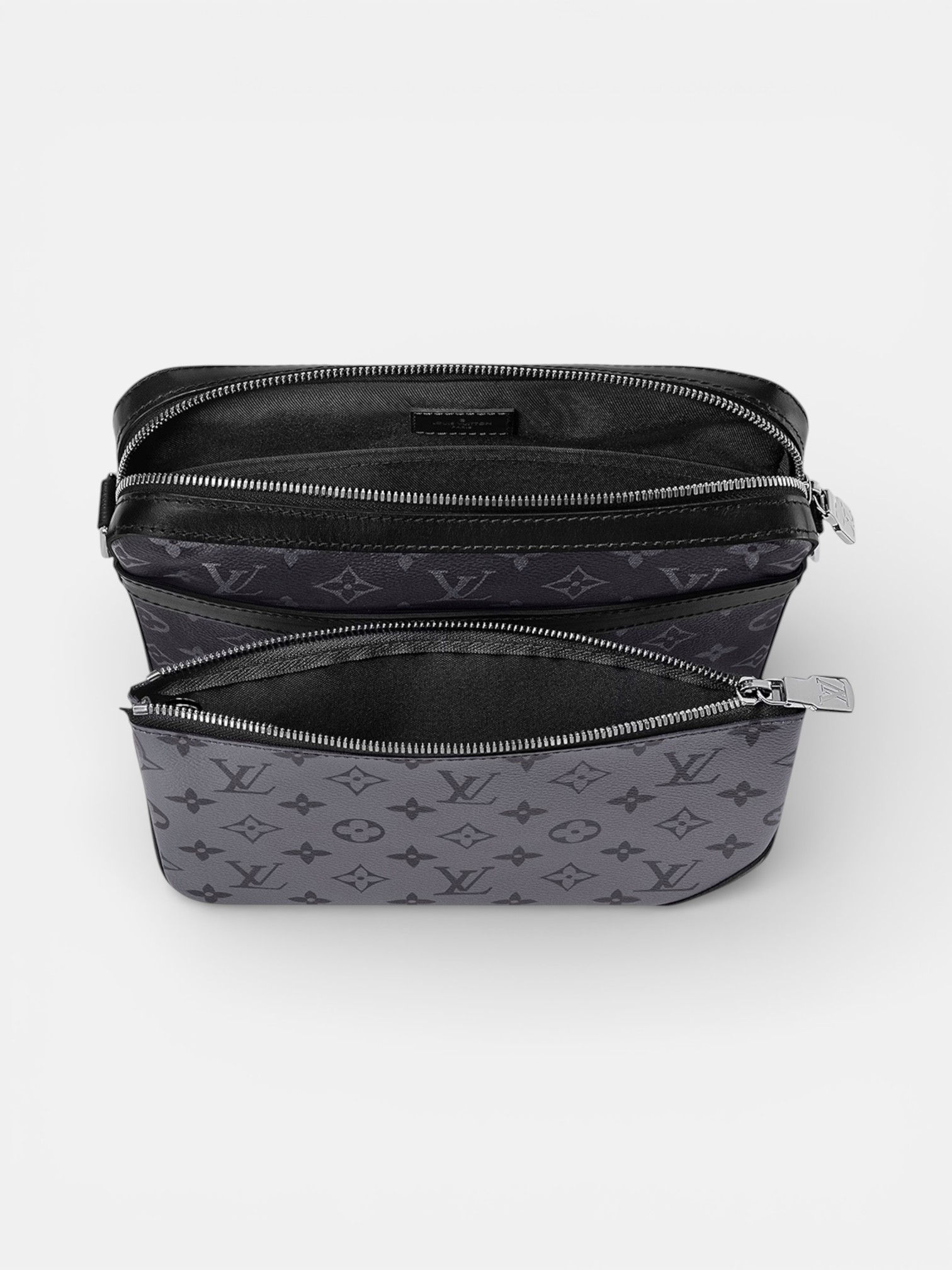 Louis Louis Vuitton Trio Messenger Bag Monogram Eclipse – close-up detail view in premium quality with AA+ craftsmanship