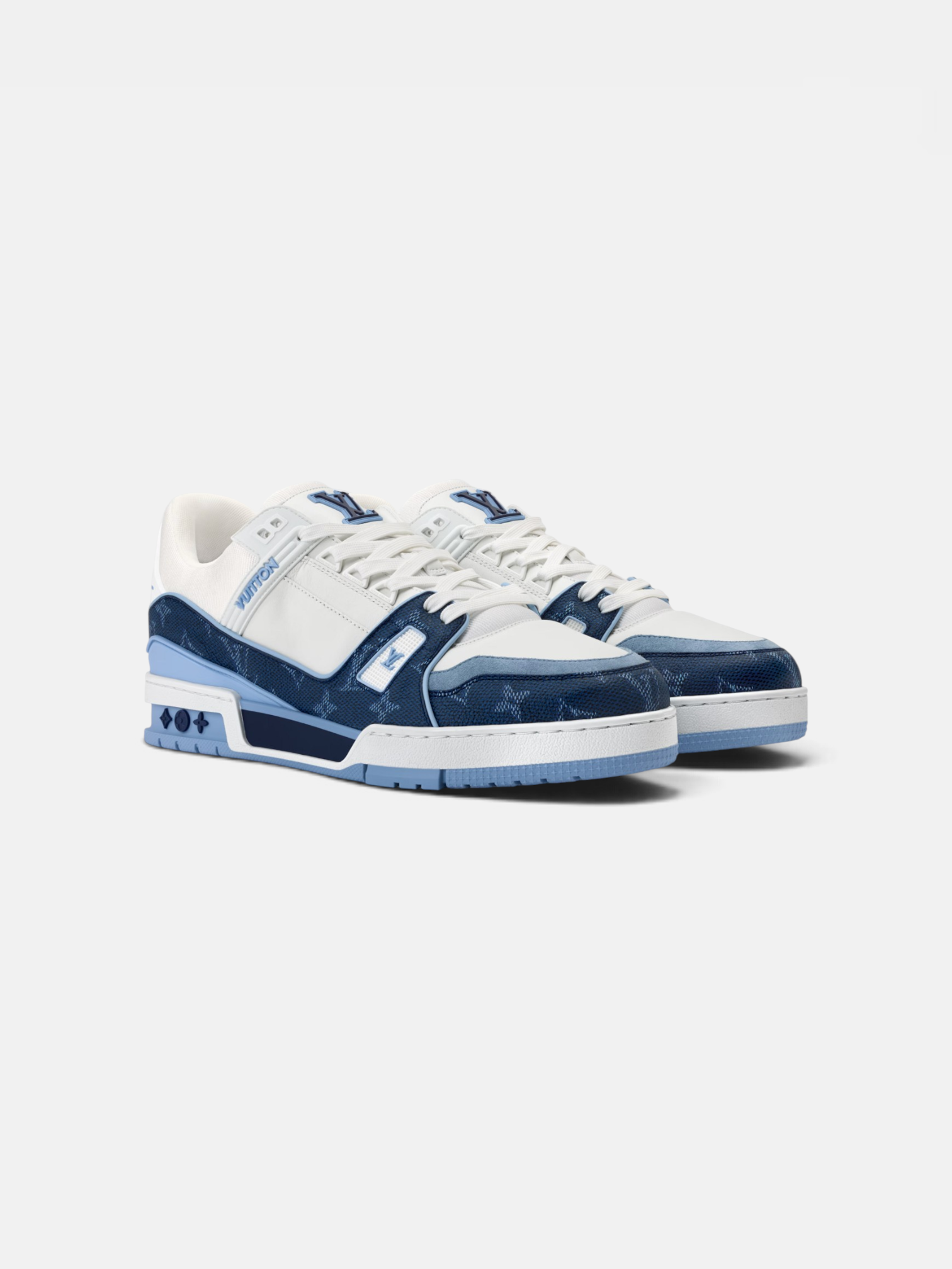 Louis Louis Vuitton Trainer White Blue – back view in premium quality with AA+ craftsmanship