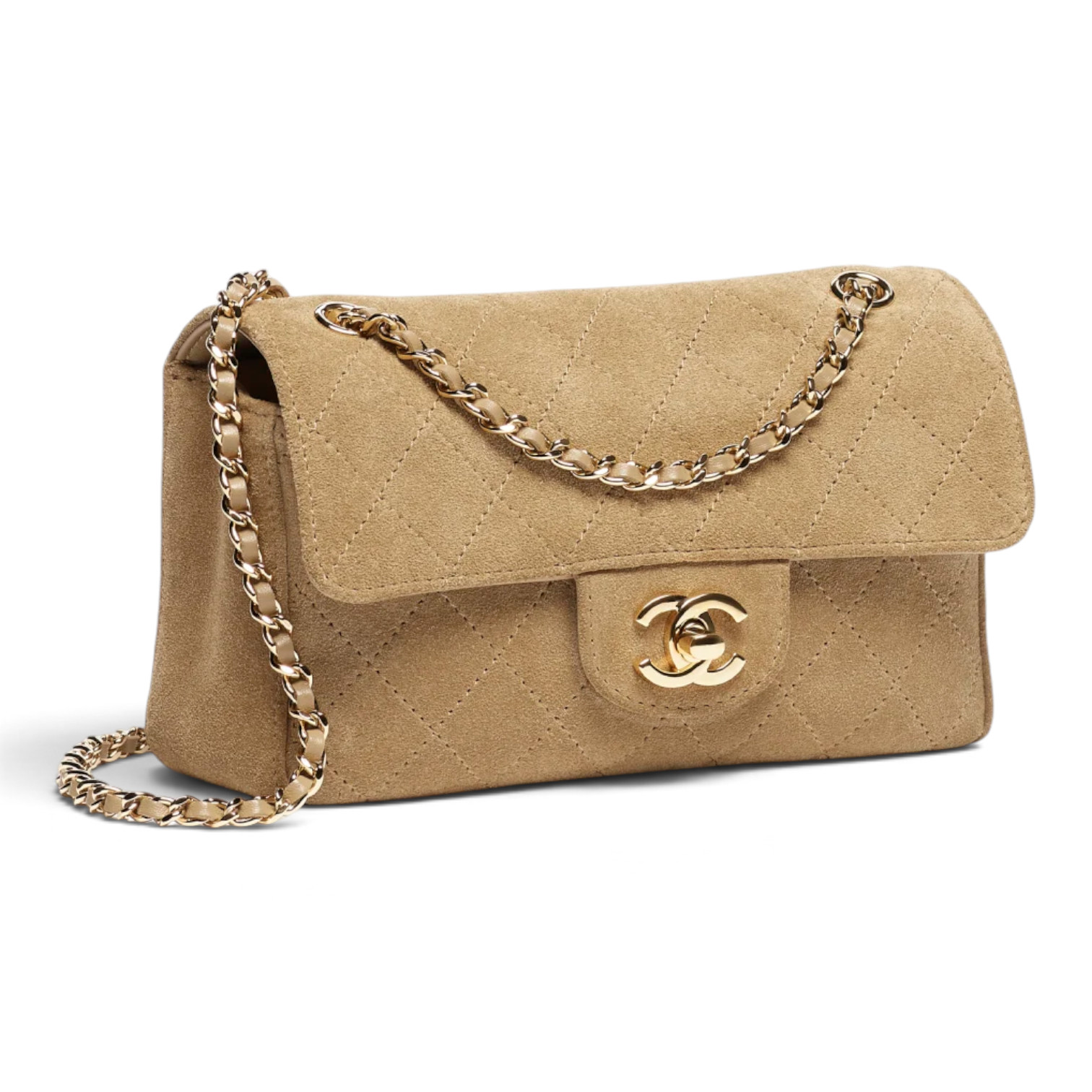 Chanel Chanel Mini Flap Bag Suede Calfskin & Gold-Tone Metal Dark Beige – back view in premium quality with AA+ craftsmanship