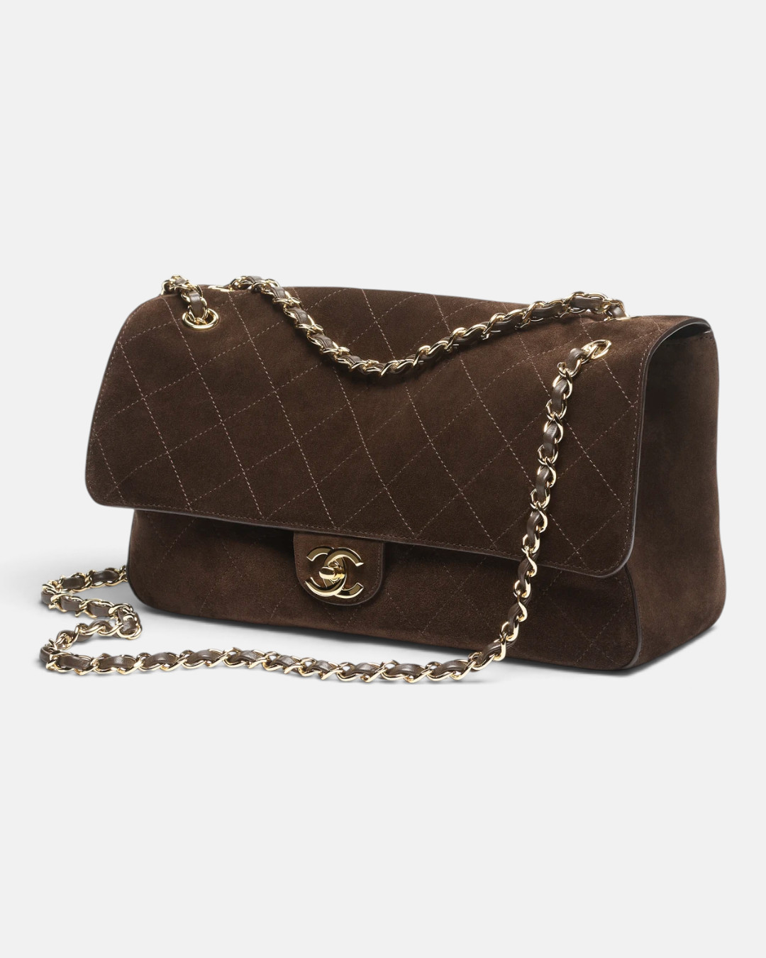 Chanel Chanel Maxi Flap Bag Suede Calfskin & Gold-Tone Metal Dark Brown – back view in premium quality with AA+ craftsmanship