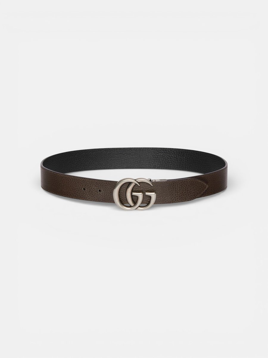 Gucci GG Marmont Reversible Belt Black Brown Leather Silver Buckle - Preview