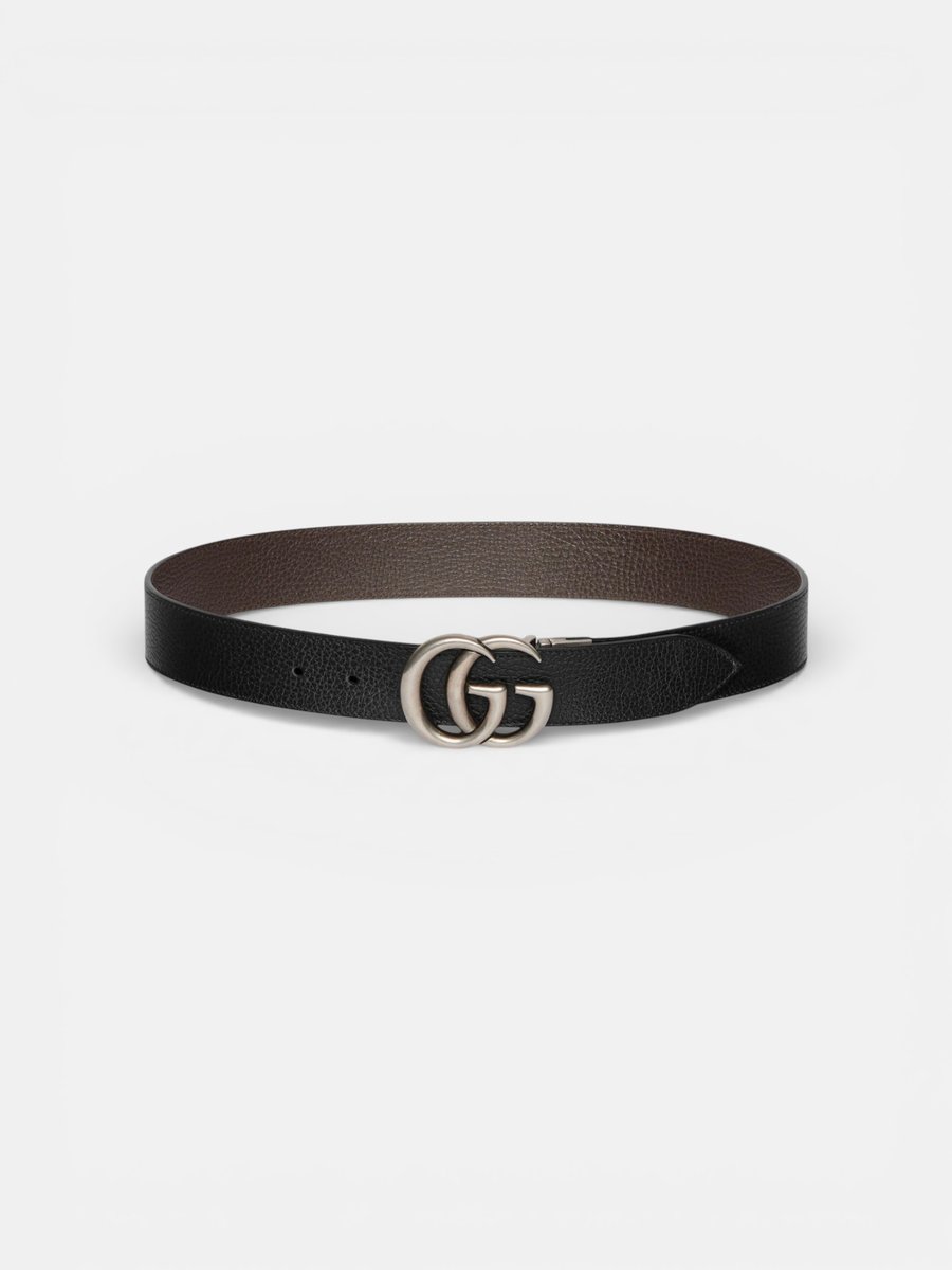 Gucci GG Marmont Reversible Belt Black Brown Leather Silver Buckle