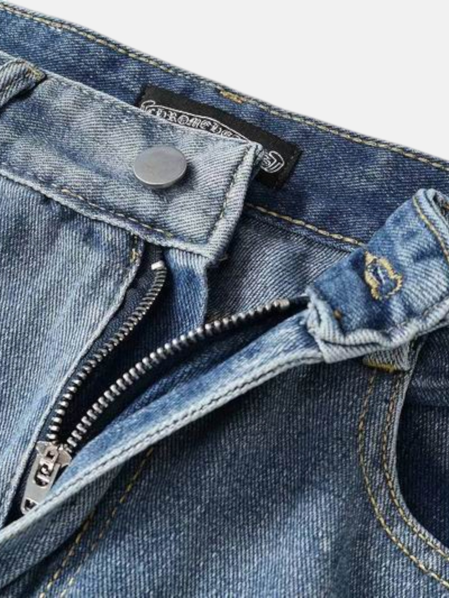 Chrome Chrome Hearts Archive Cross Jeans Blue – detail view in premium quality with AA+ craftsmanship