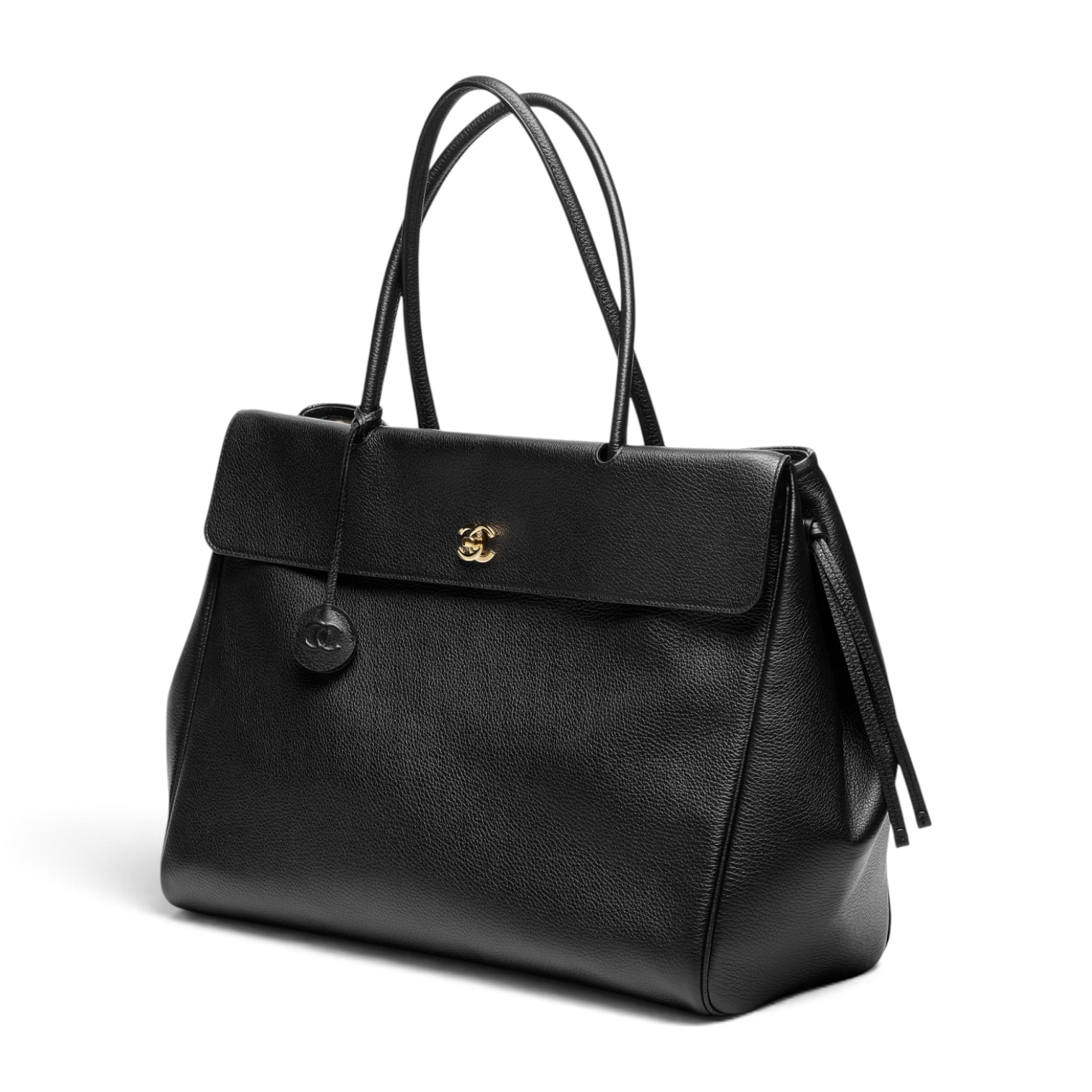 Chanel Chanel Large Tote Grained Calfskin & Gold-Tone Metal Black – close-up detail view in premium quality with AA+ craftsmanship