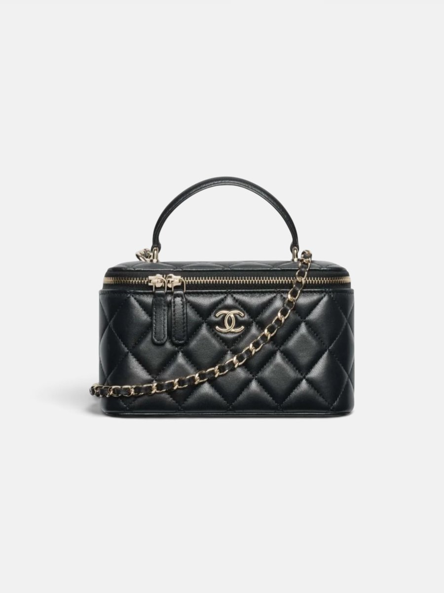 Chanel Long Vanity With Chain Lambskin Black