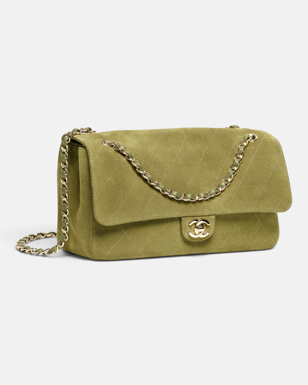 Chanel Chanel Maxi Flap Bag Suede Calfskin & Gold Metal Khaki – back view in premium quality with AA+ craftsmanship