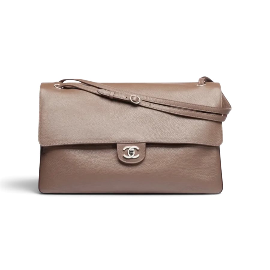Chanel Maxi Flap Bag Light Brown Grained Calfskin & Silver Metal - Preview