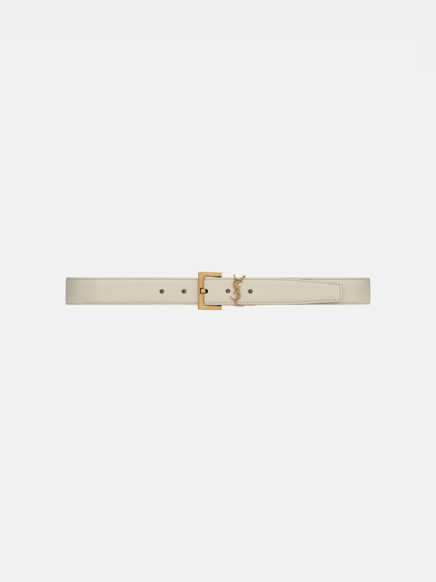 YSL Cassandre belt in smooth leather White