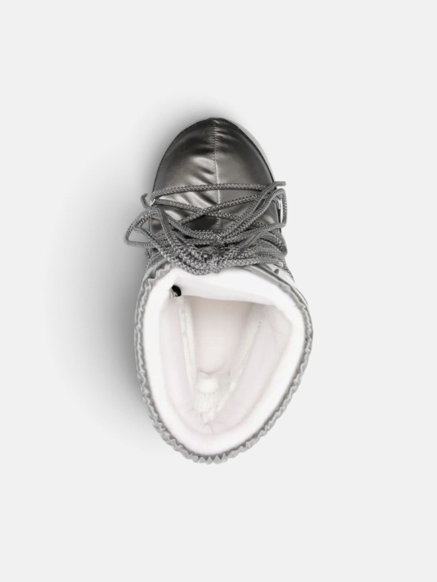 Moon Moon Boot Icon Low Glance Satin Boots Silver – back view in premium quality with AA+ craftsmanship