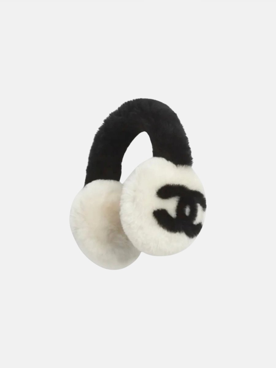 Chanel Earmuffs in Lamb Pelt  Ecru/Black