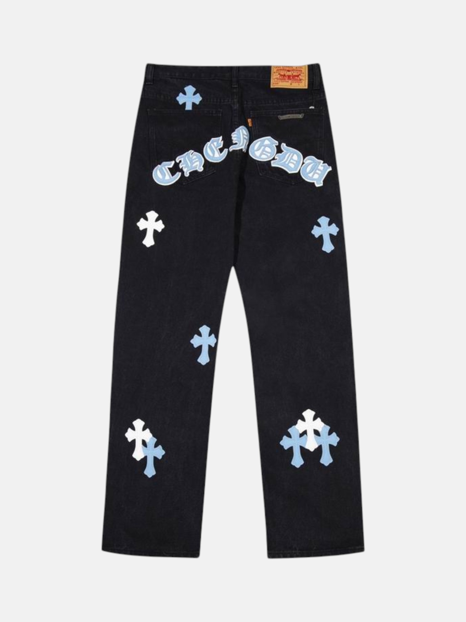 Chrome Chrome Hearts Dual-Tone Cross Jeans Black – close-up detail view in premium quality with AA+ craftsmanship
