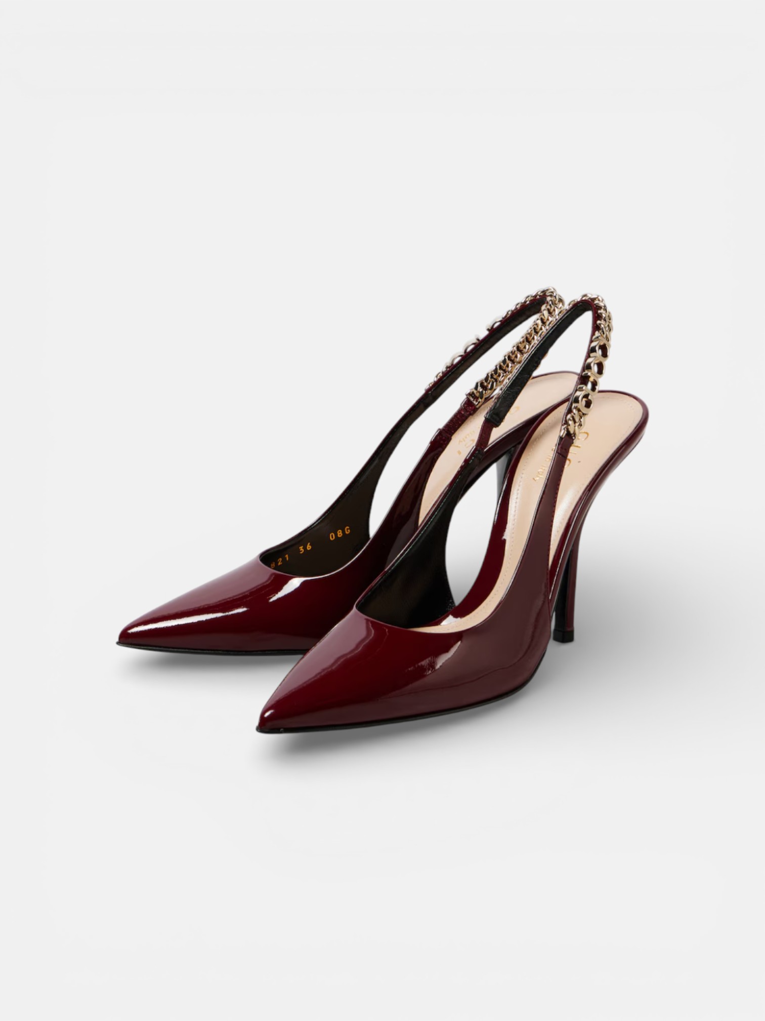 Gucci Gucci Signoria Patent Slingback Heels Burgundy – close-up detail view in premium quality with AA+ craftsmanship