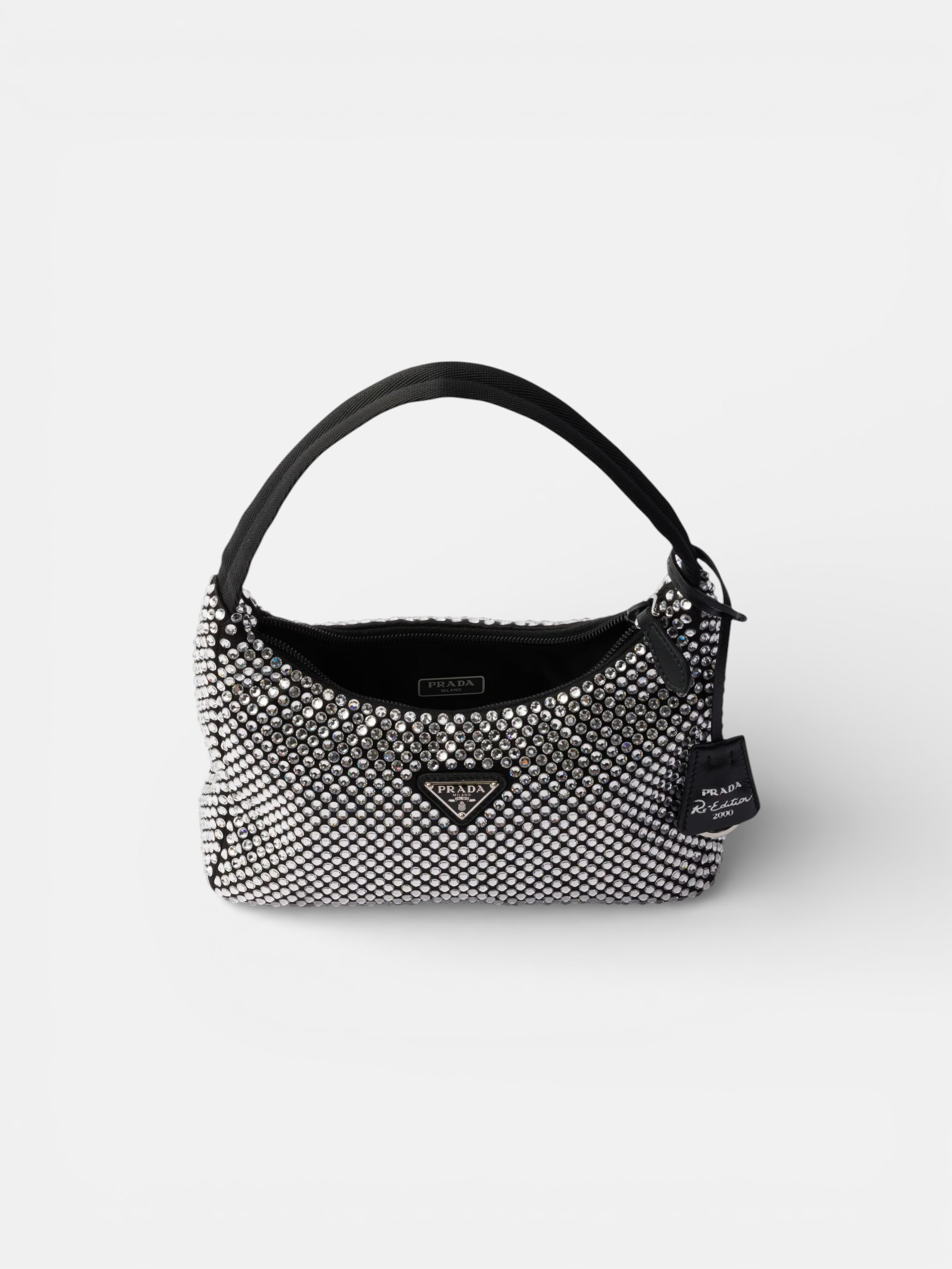 Prada Prada Re-Edition Mini Satin Bag with Crystals Black – back view in premium quality with AA+ craftsmanship