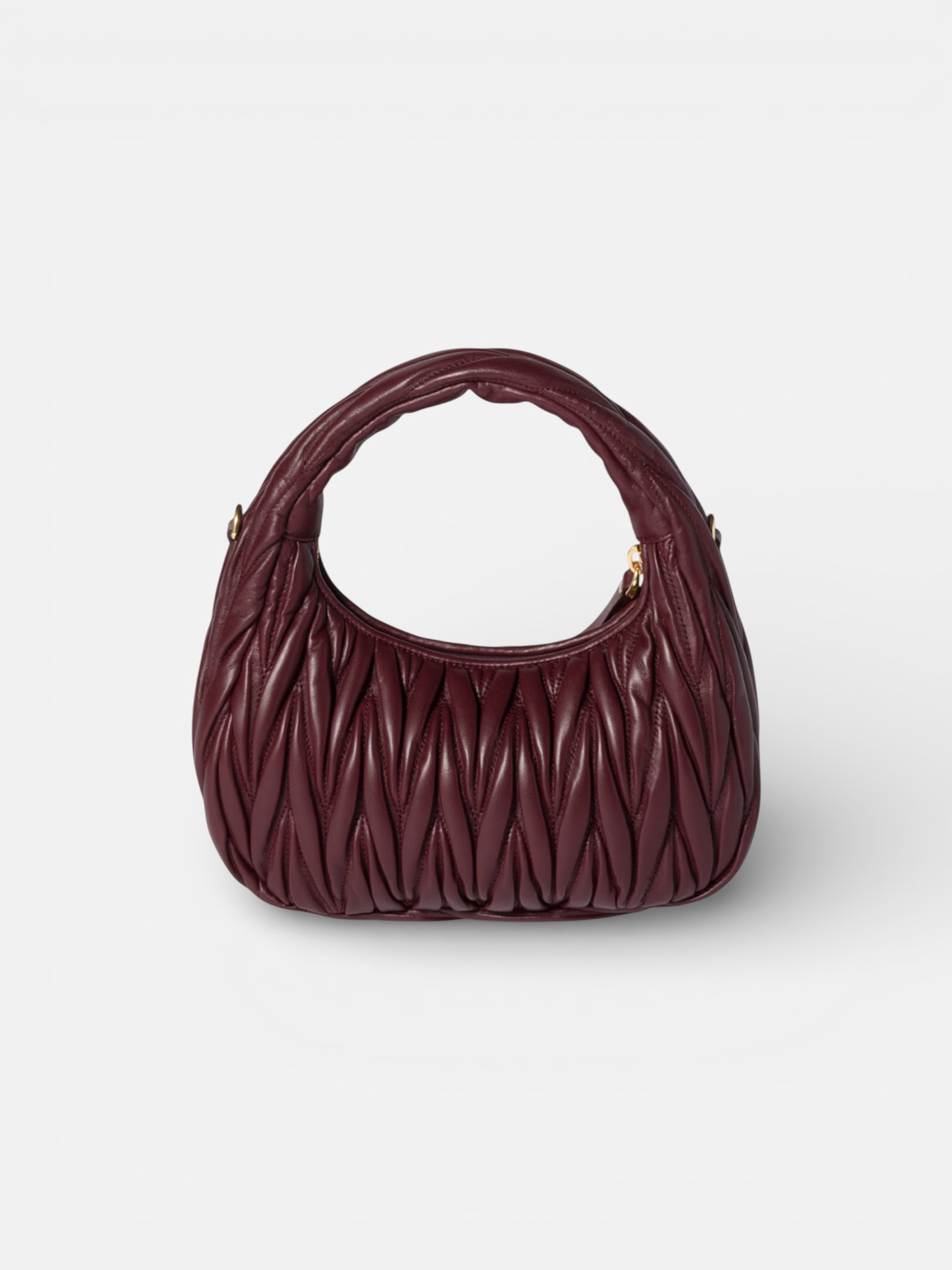 MiuMiu MiuMiu Wander Leather Bag Burgundy – close-up detail view in premium quality with AA+ craftsmanship