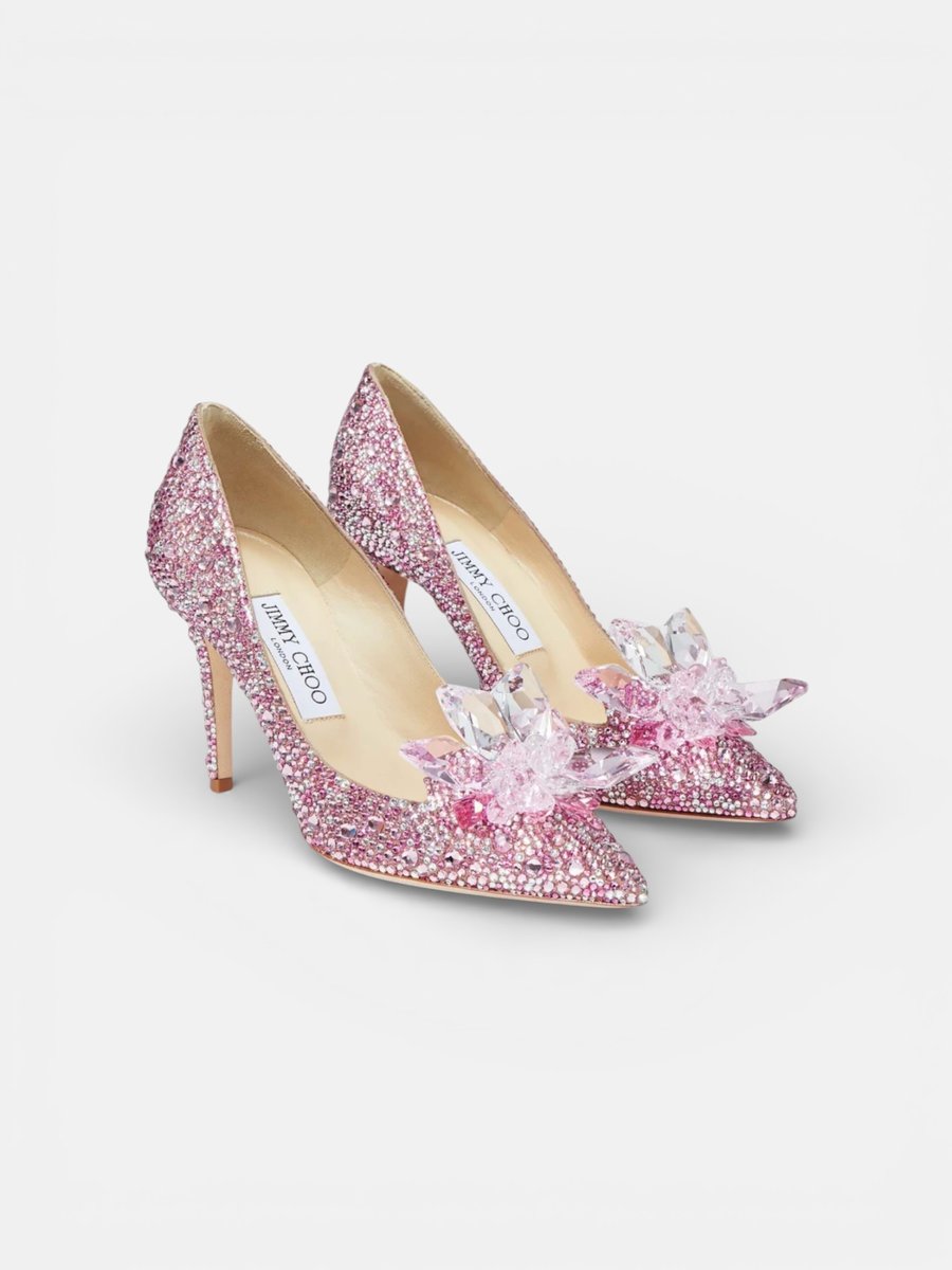 Jimmy Cho Pointy Toe Pumps Rose Mix Suede and Crystal Covered