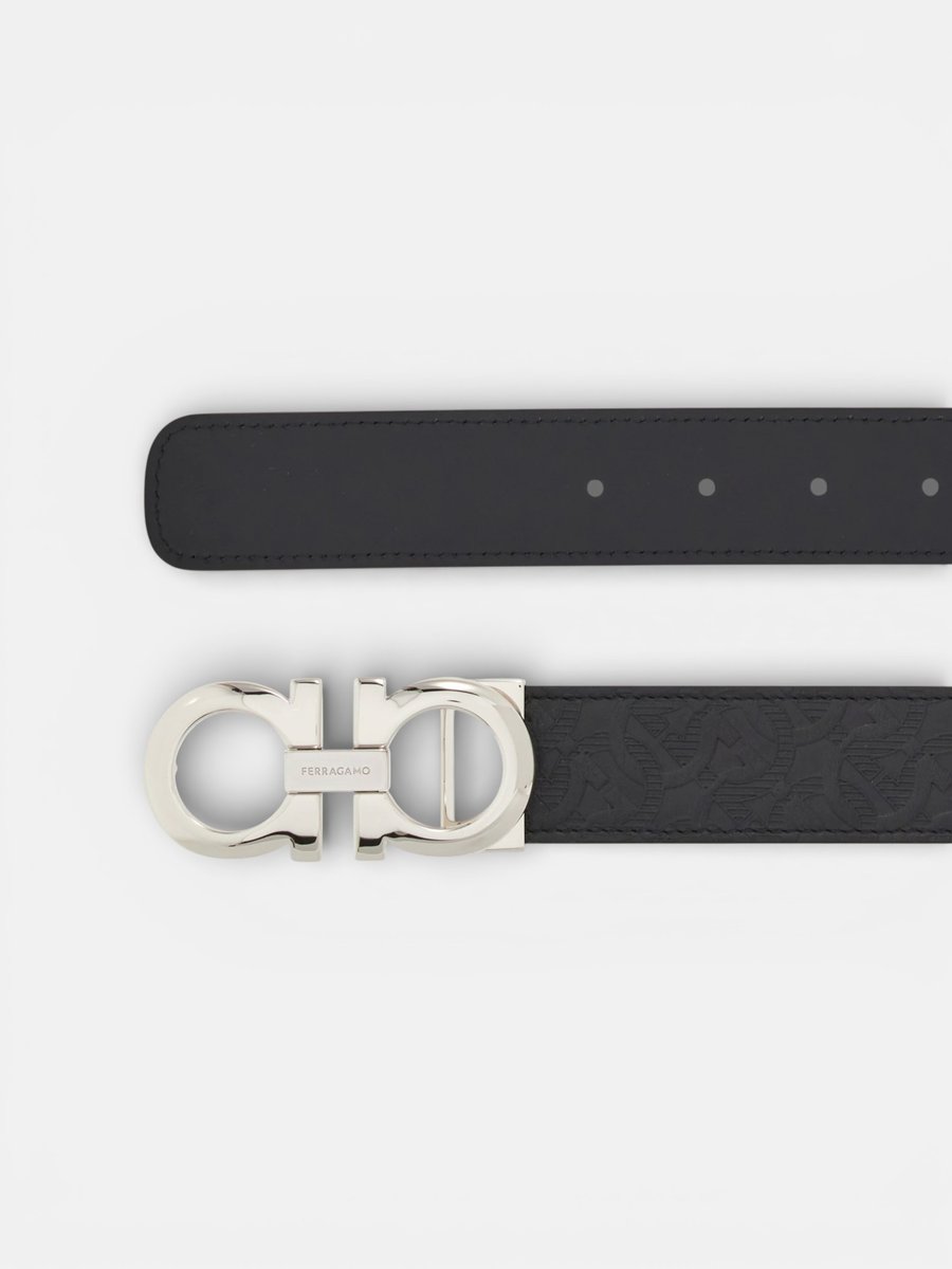 Ferregamo Reversible and Adjustable Belt Black Silver - Preview