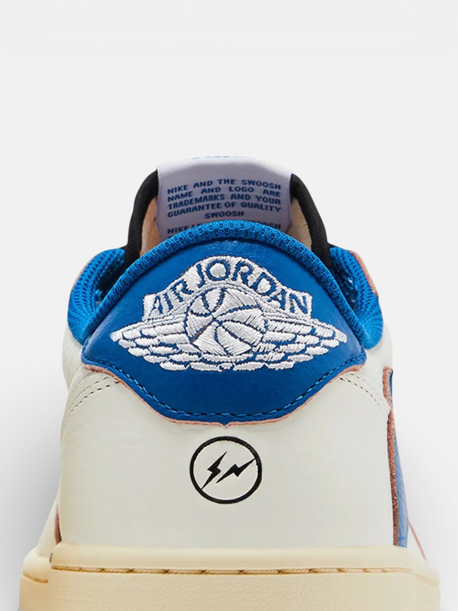 Jordan Jordan 1 Travis Scott Low OG SP Sail Military Blue – detail view in premium quality with AA+ craftsmanship