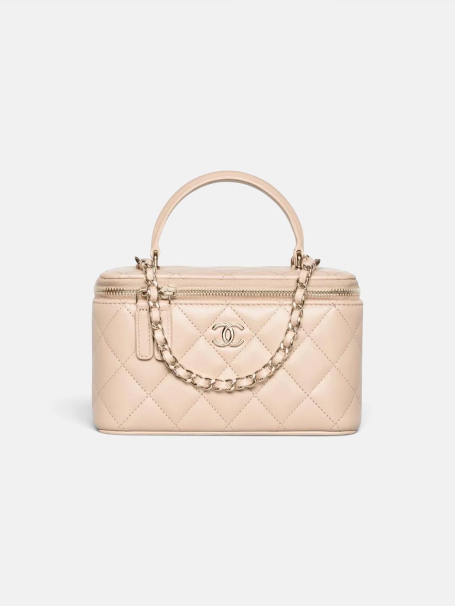 Chanel Long Vanity With Chain Lambskin Beige