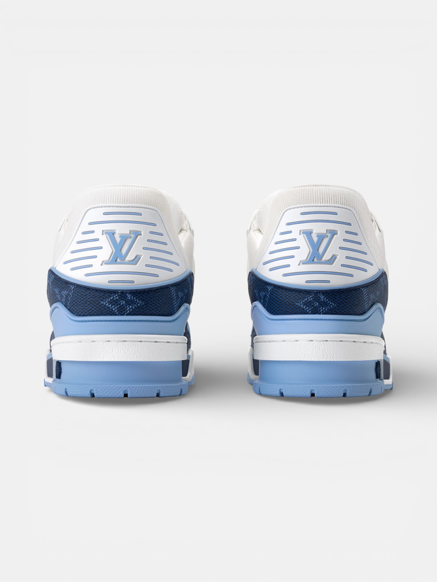 Louis Louis Vuitton Trainer White Blue – back view in premium quality with AA+ craftsmanship