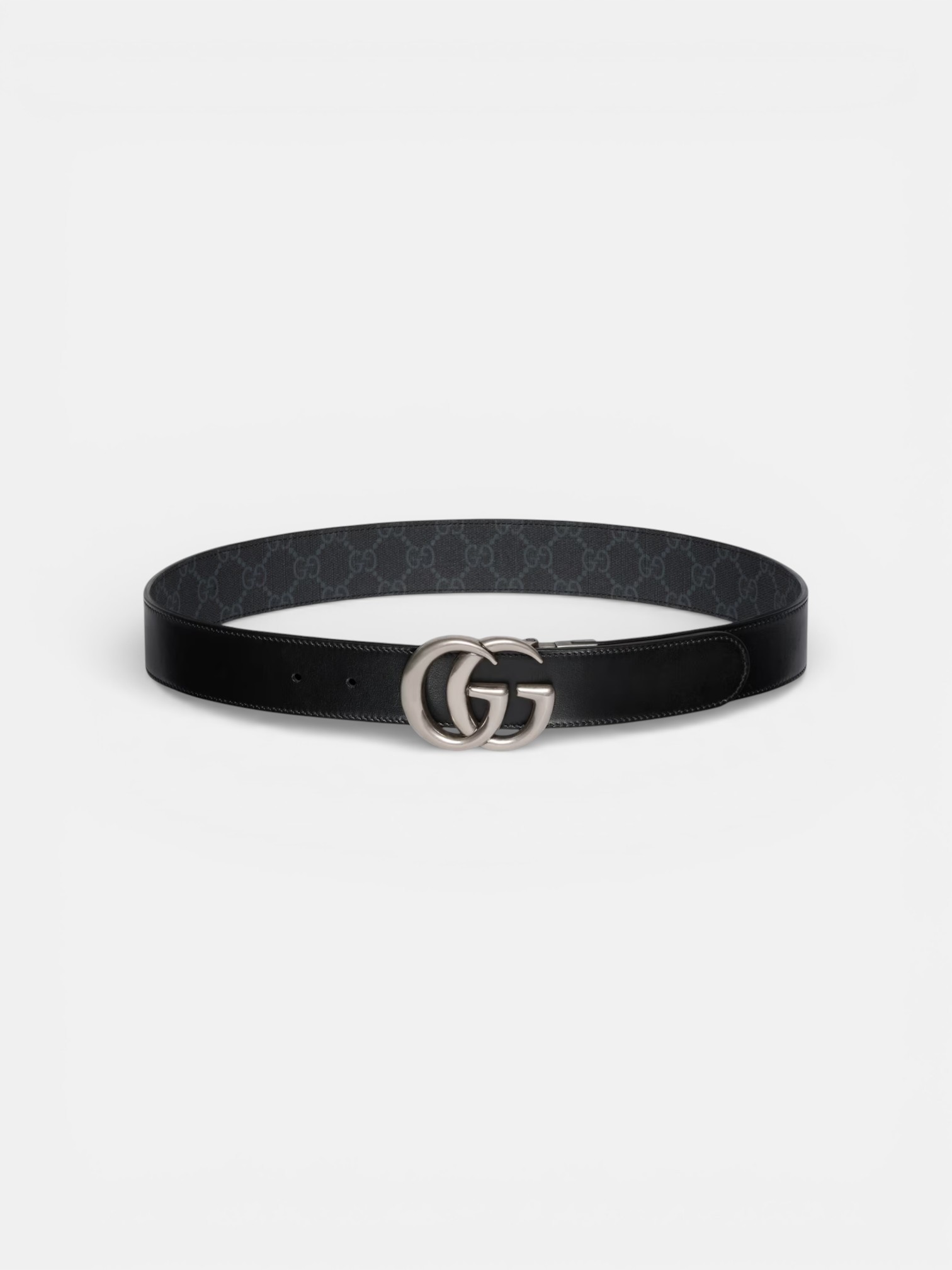 Gucci Gucci GG Marmont Reversible Belt Black GG Supreme – side profile view in premium quality with AA+ craftsmanship