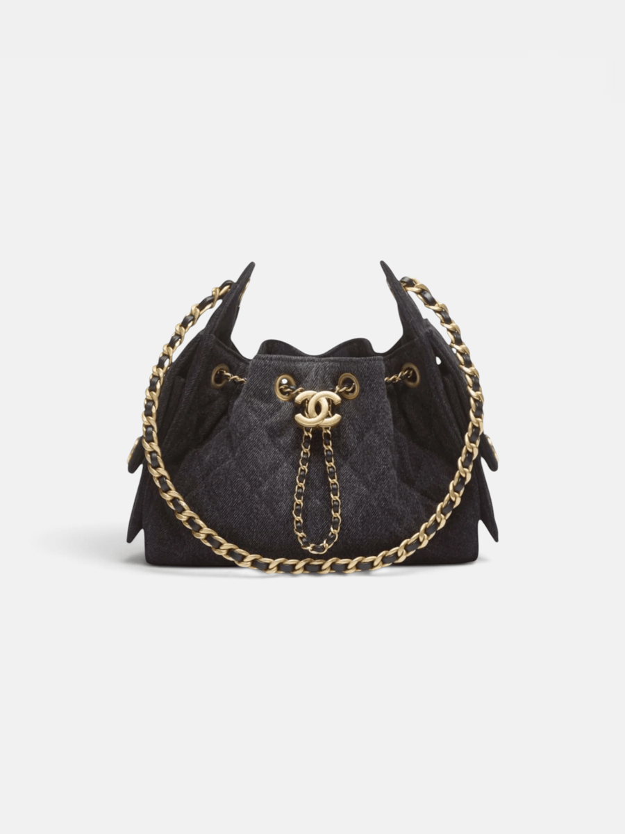 Chanel 25 Mini Handbag Washed Denim & Gold Tone Metal in Black