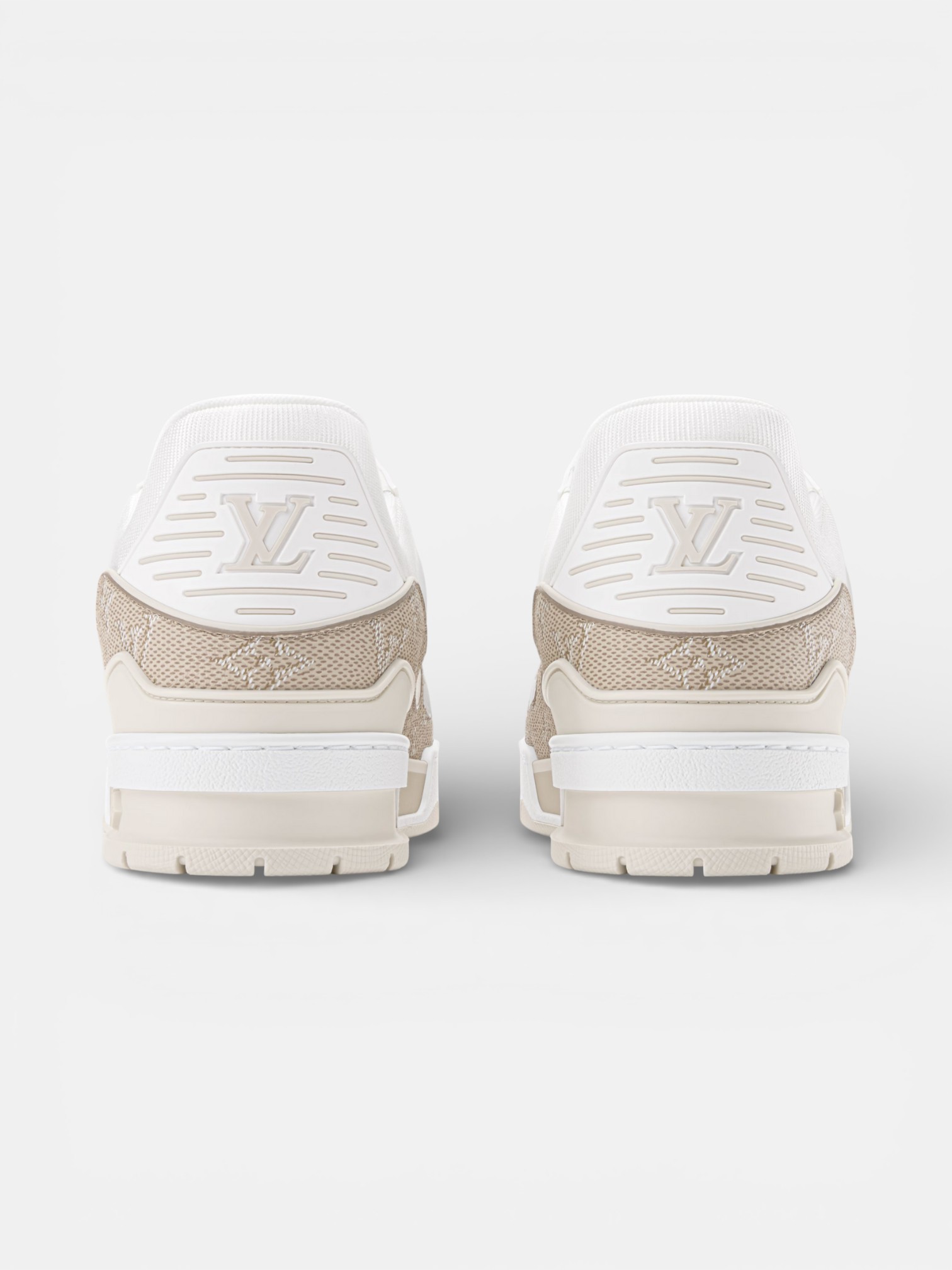 Louis Louis Vuitton Trainer White Beige – back view in premium quality with AA+ craftsmanship