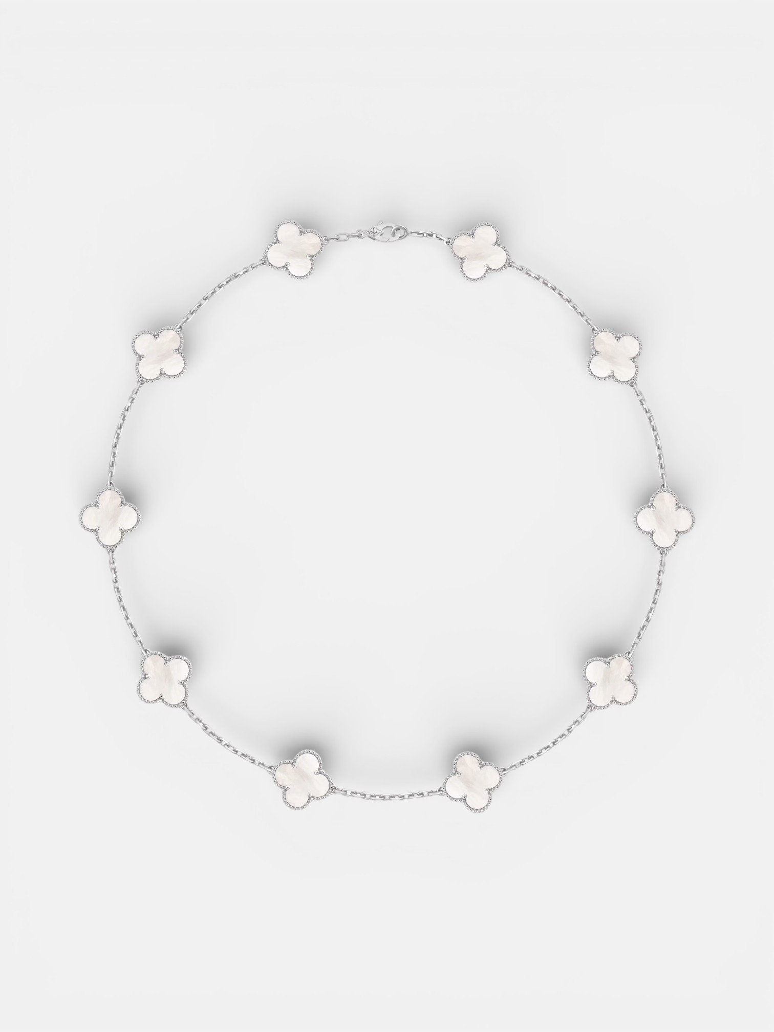 Van Van Cleef Alhambra Necklace Silver Pearl – side profile view in premium quality with AA+ craftsmanship