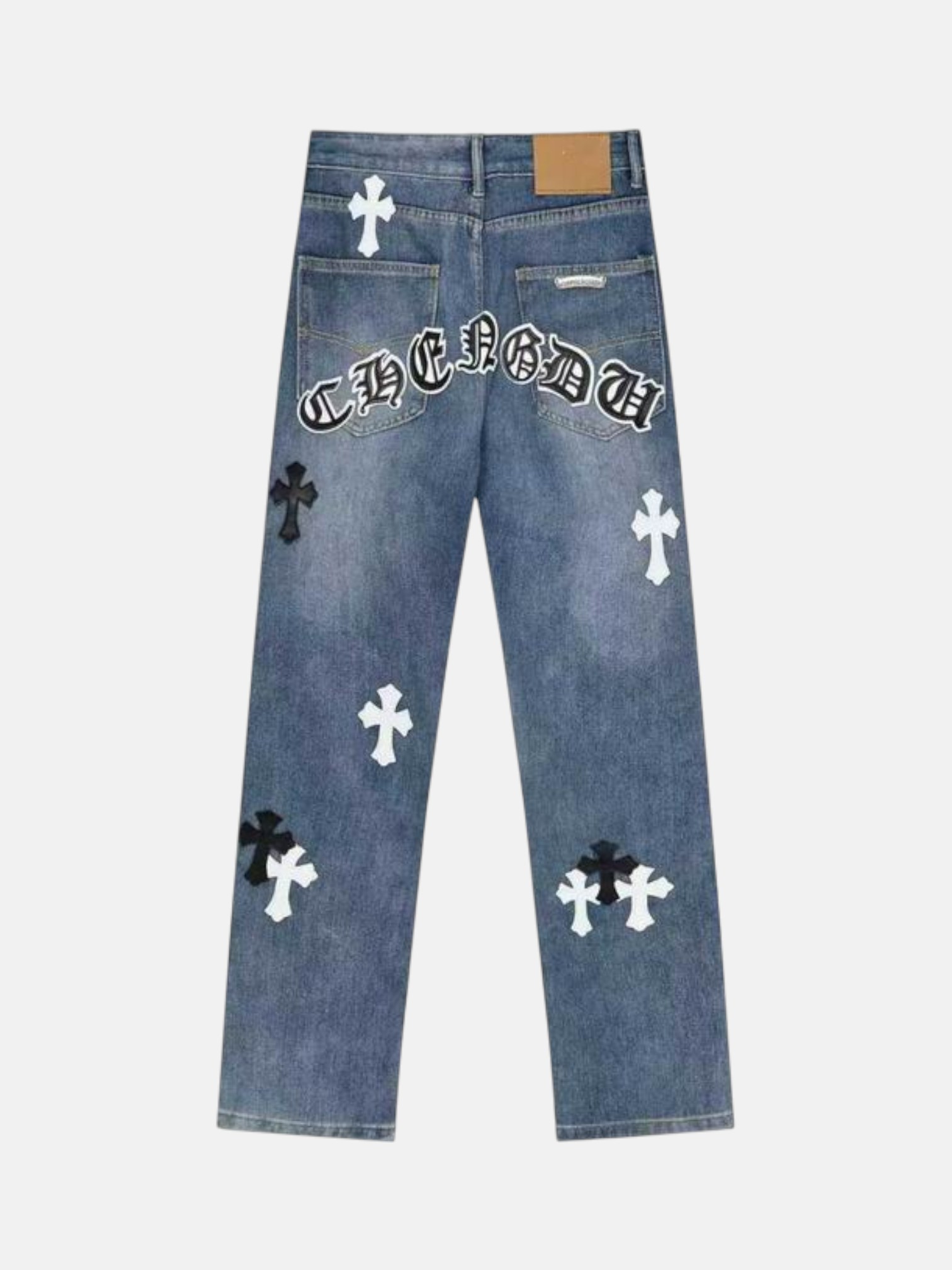 Chrome Chrome Hearts Archive Cross Jeans Blue – side profile view in premium quality with AA+ craftsmanship