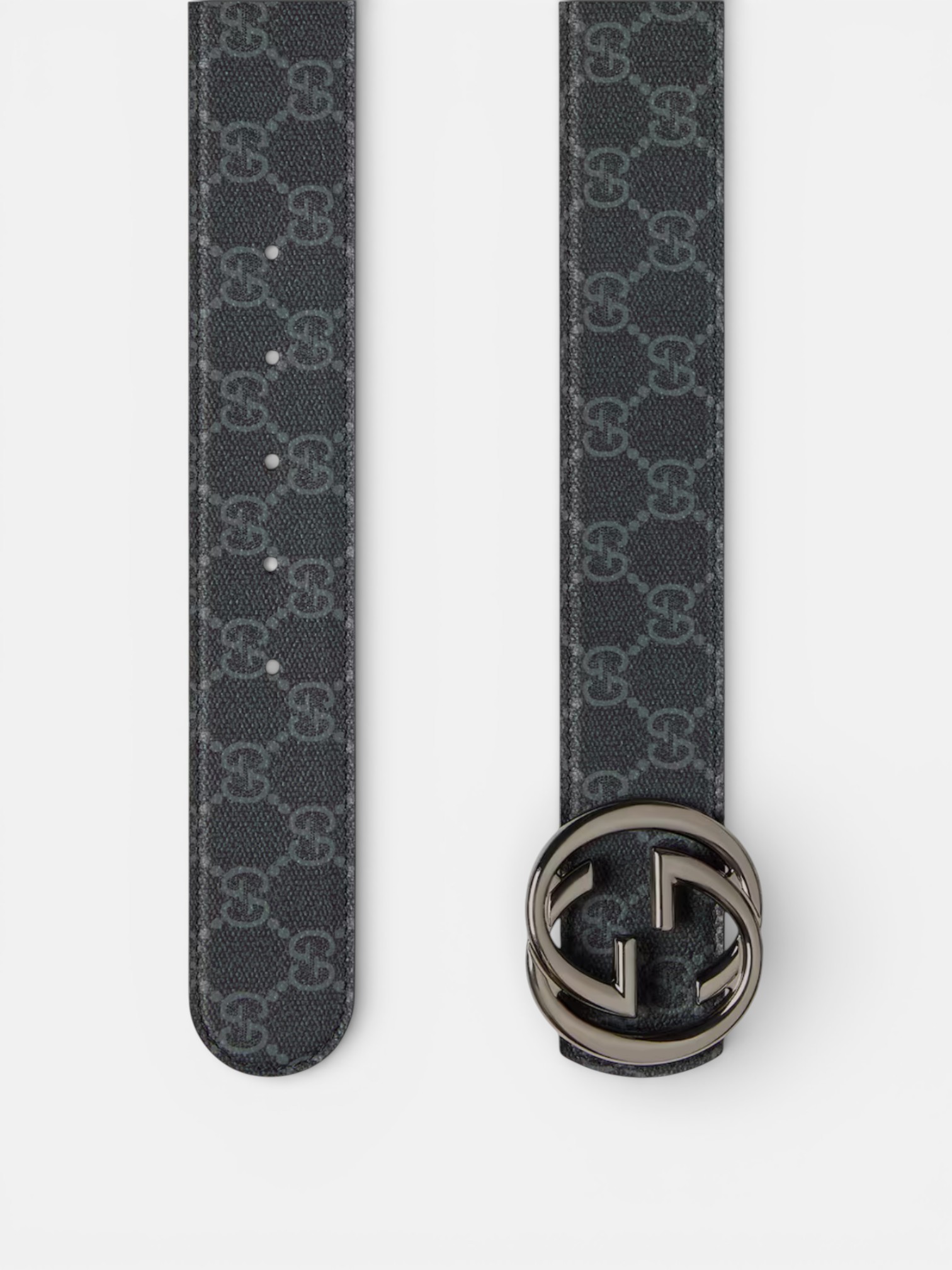 Gucci Gucci Reversible Belt with Interlocking G Buckle Black Supreme Leather – side profile view in premium quality with AA+ craftsmanship