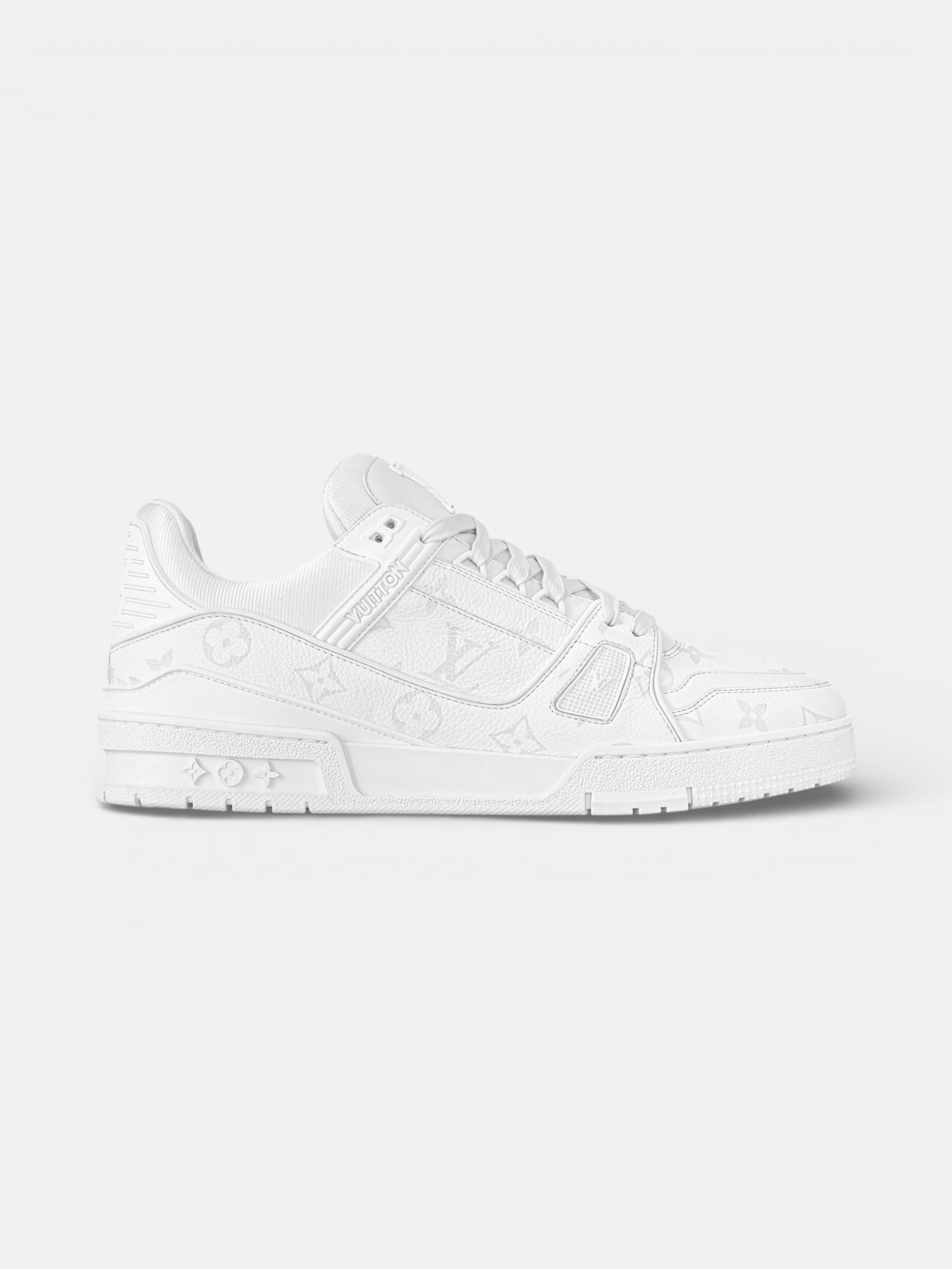 Louis Louis Vuitton Trainer All White – side profile view in premium quality with AA+ craftsmanship