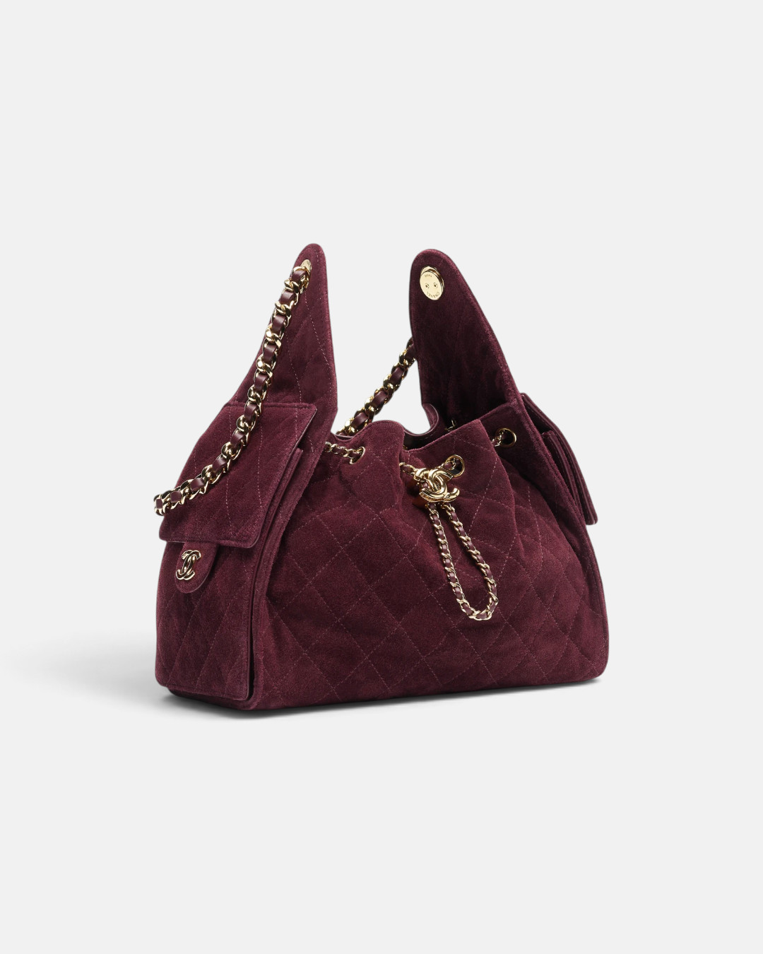 Chanel Chanel 25 Small Handbag Suede Calfskin & Gold-Tone Metal Burgundy – back view in premium quality with AA+ craftsmanship