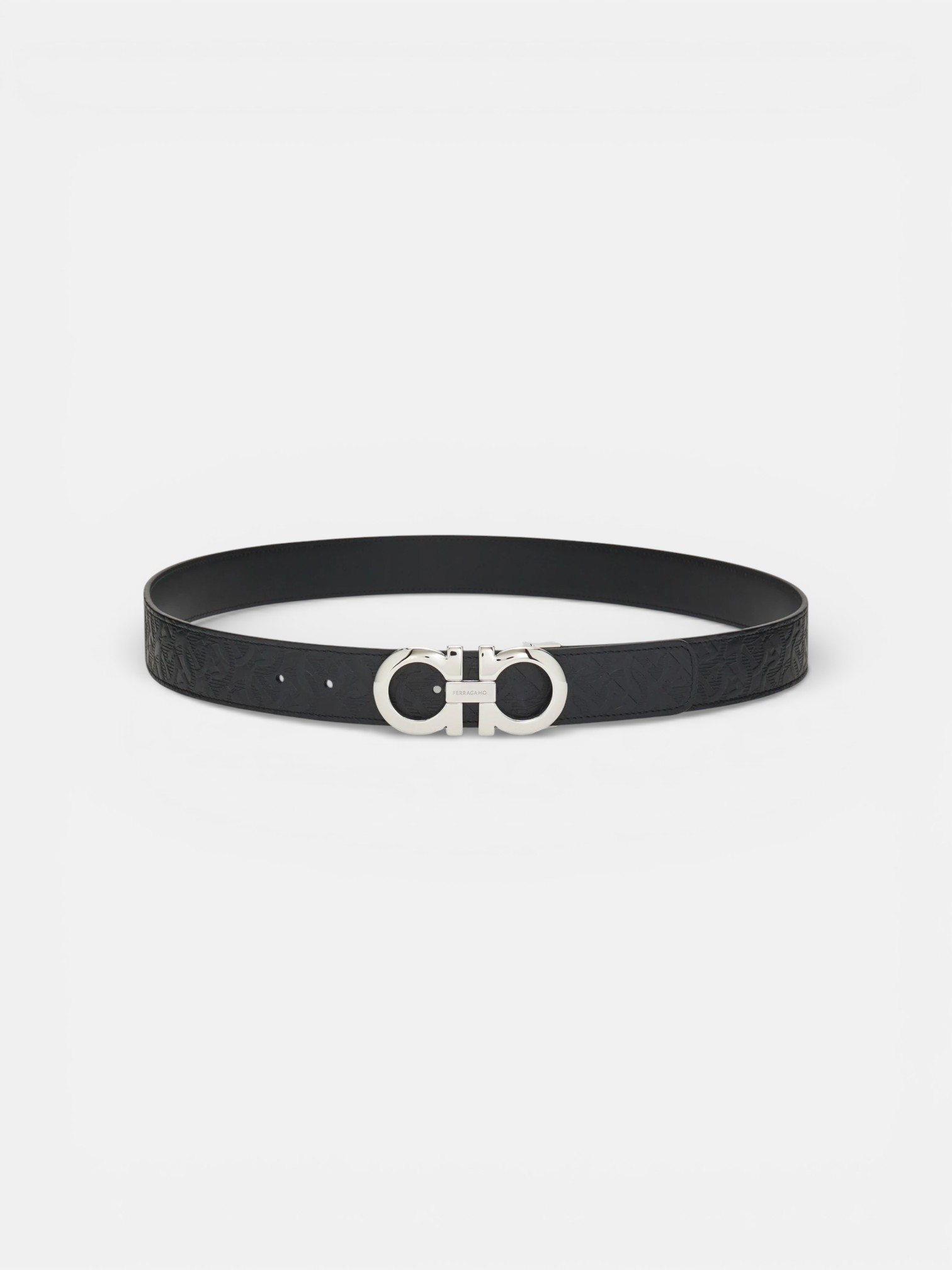 Ferregamo Ferregamo Reversible and Adjustable Belt Black Silver – close-up detail view in premium quality with AA+ craftsmanship