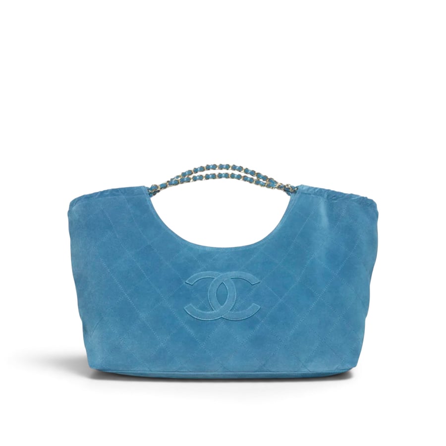 Chanel Large Tote Suede Calfskin & Gold-Tone Metal Blue