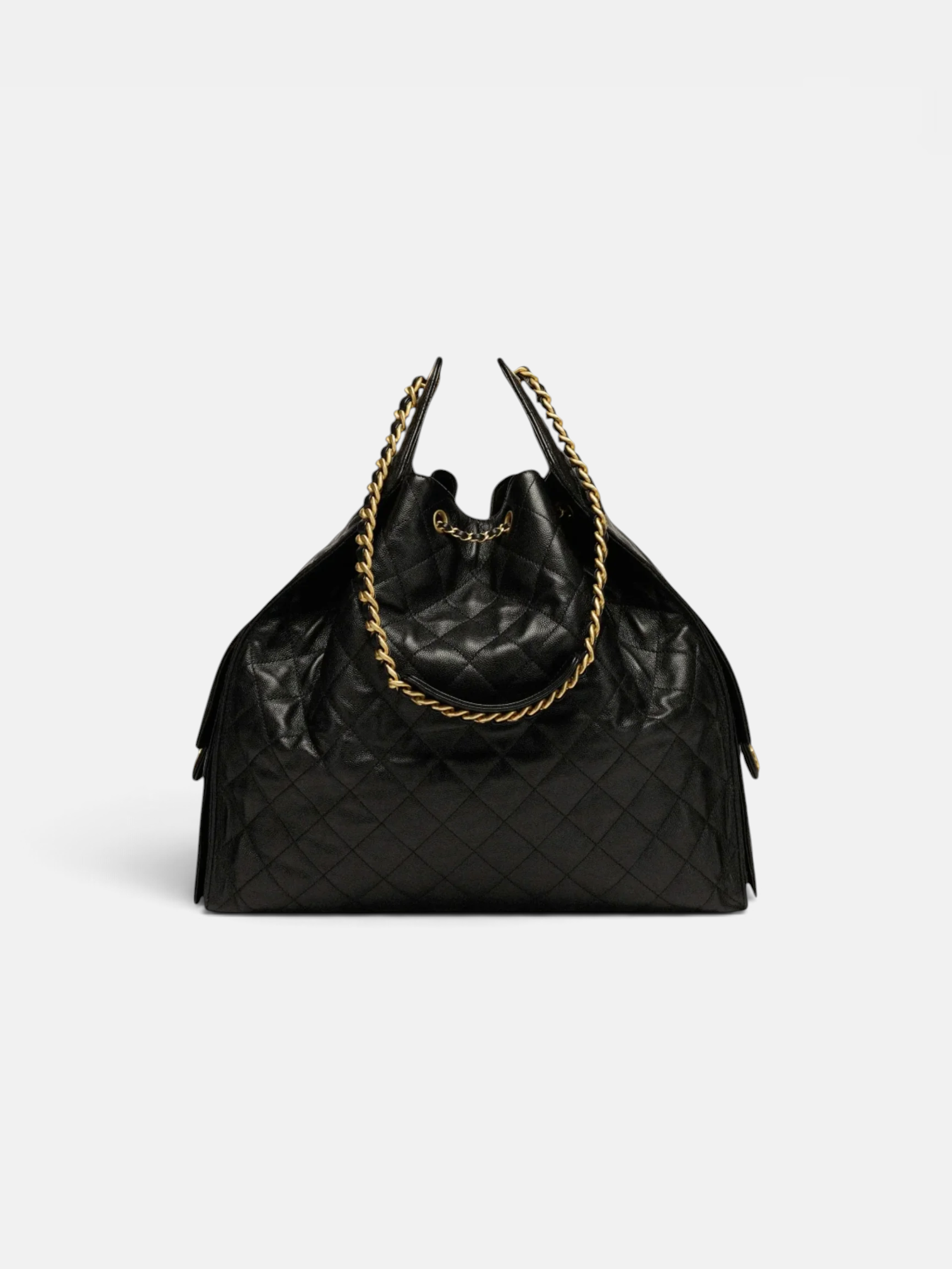 Chanel Chanel 25 Large Handbag Grained Calfskin & Gold Tone Metal in Black – close-up detail view in premium quality with AA+ craftsmanship