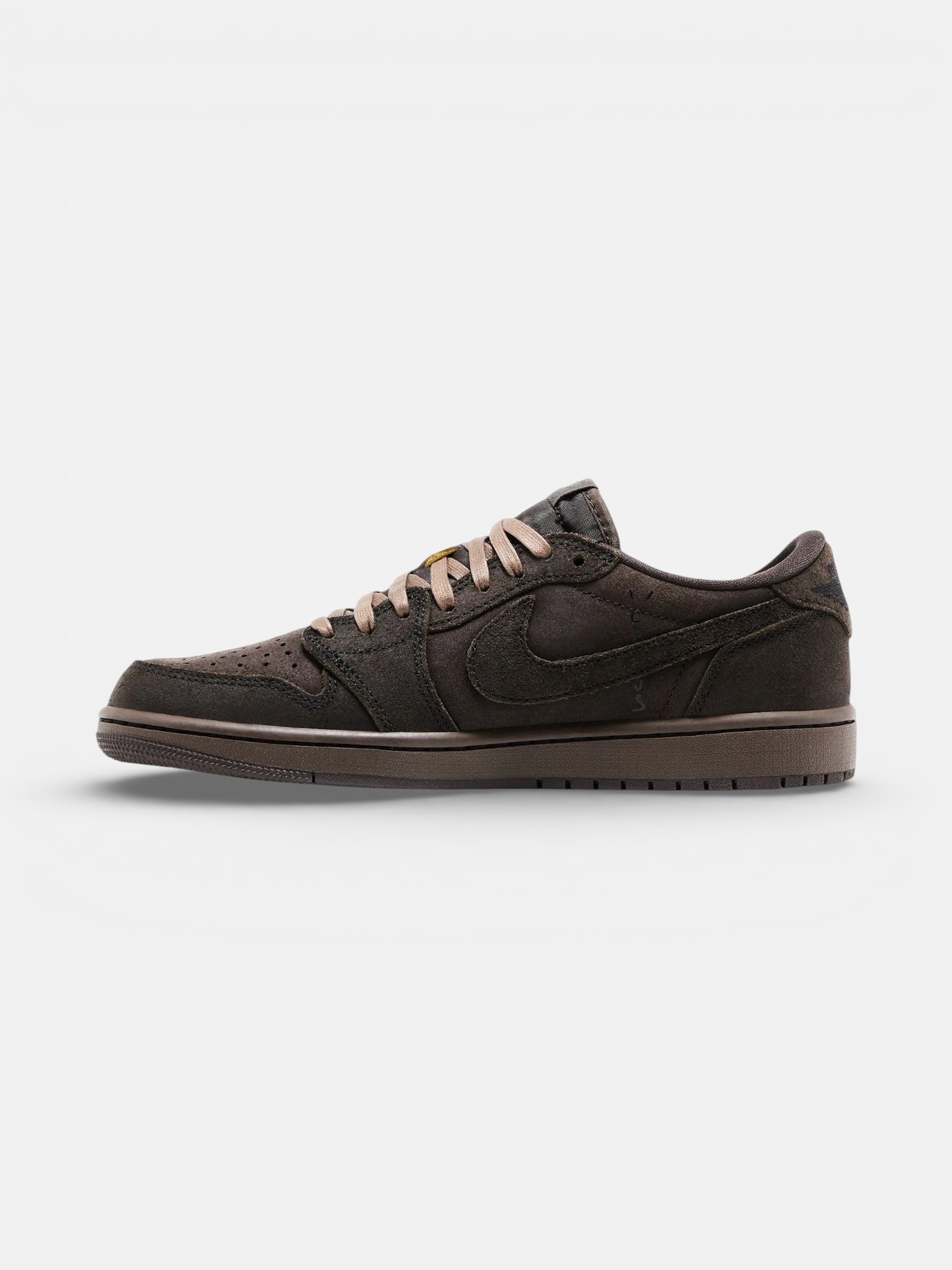 Jordan Jordan 1 Low Travis Scott Velvet Brown – close-up detail view in premium quality with AA+ craftsmanship