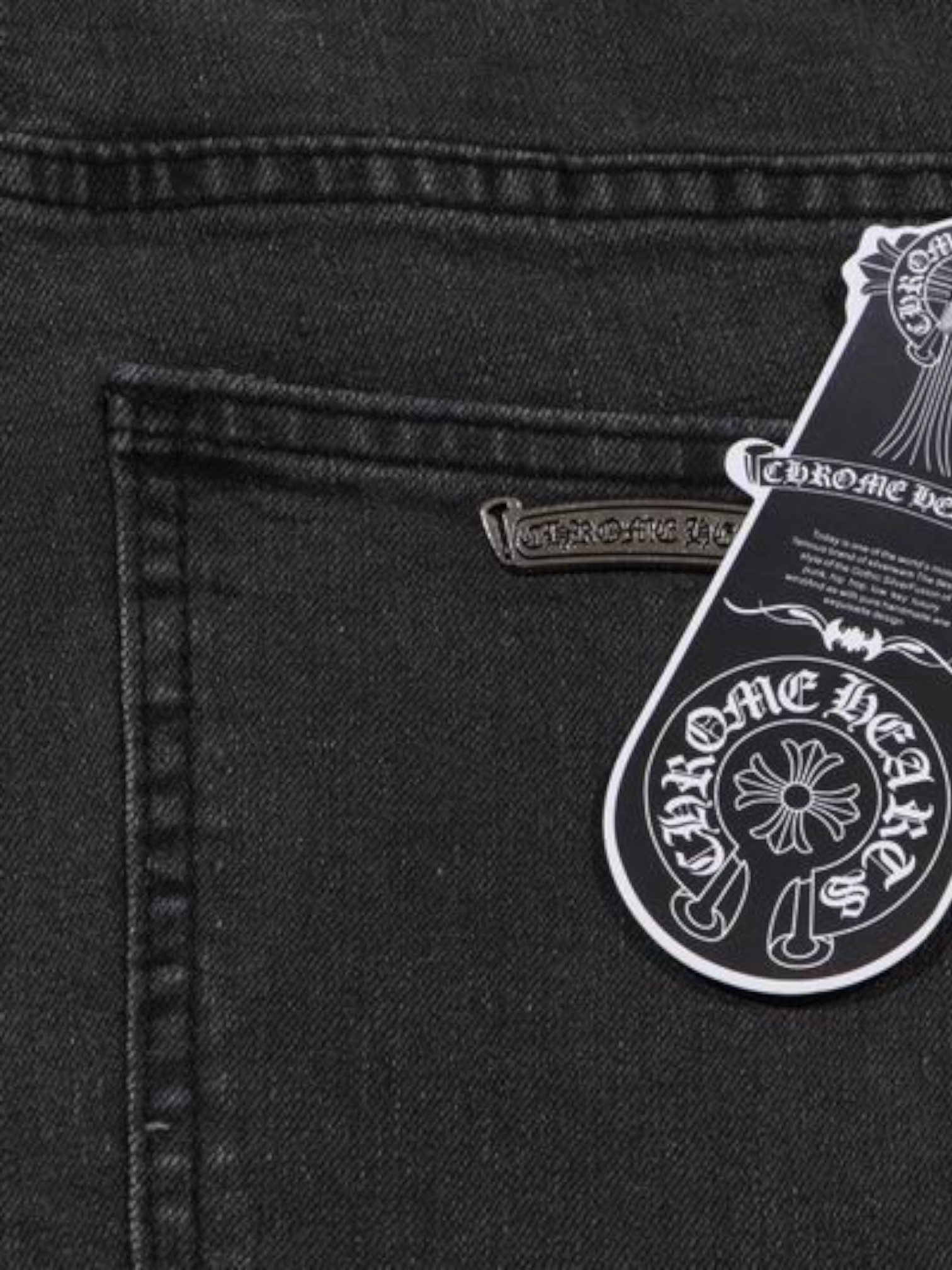 Chrome Chrome Hearts Cathedral Cross Jeans Charcoal – detail view in premium quality with AA+ craftsmanship