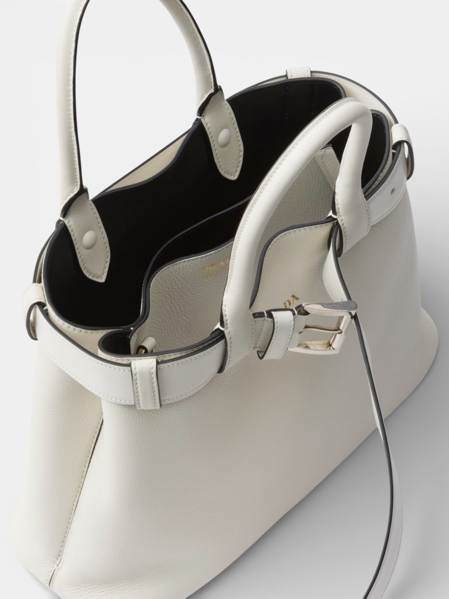 Prada Prada Buckle Small Leather Handbag White – back view in premium quality with AA+ craftsmanship