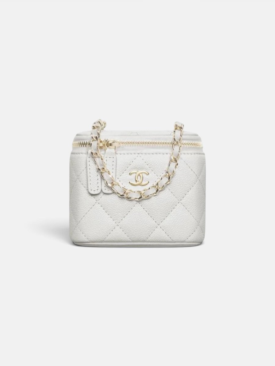 Chanel Classic Small Vanity With Chain in Grained Shiny Calfskin Light Grey