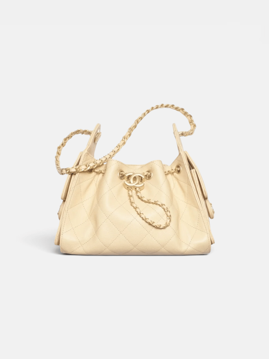 Chanel 25 Mini Handbag Grained Calfskin & Gold-Tone Metal in Beige