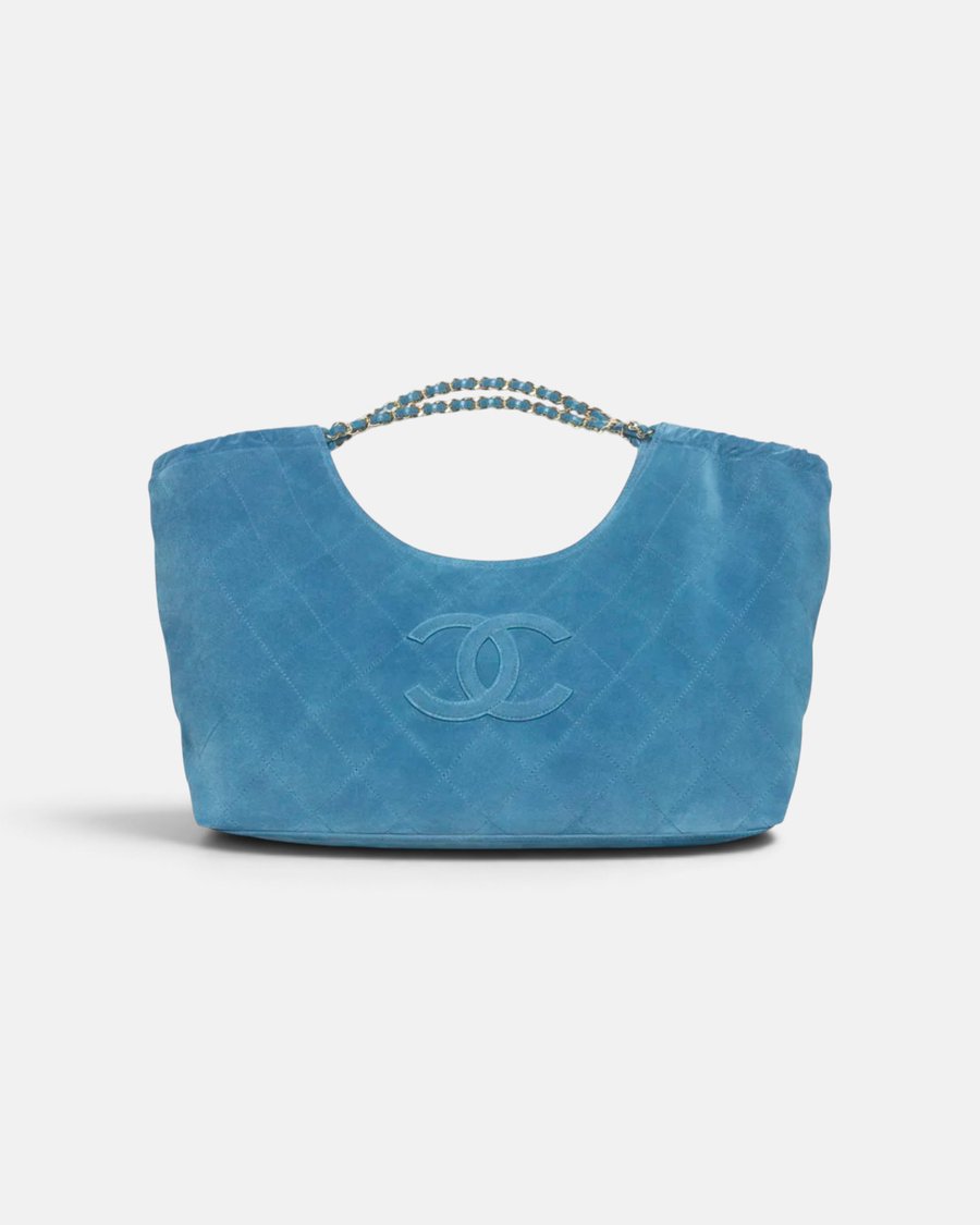 Chanel Large Tote Suede Calfskin & Gold-Tone Metal Blue - Preview