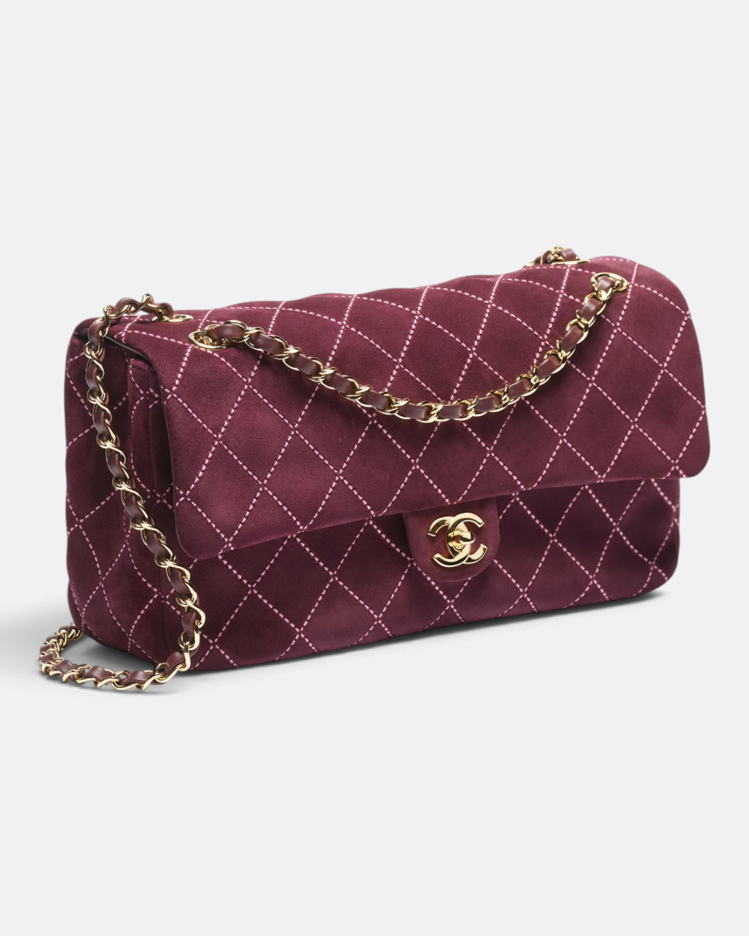 Chanel Chanel Maxi Flap Bag Suede Calfskin & Gold-Tone Metal Burgundy – back view in premium quality with AA+ craftsmanship