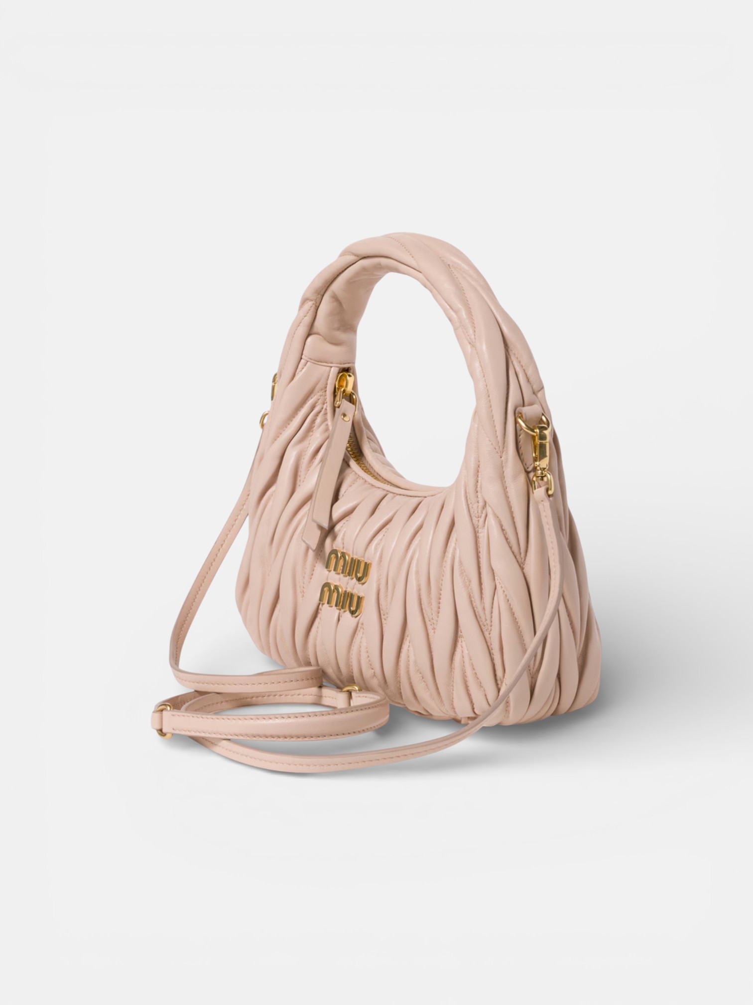 MiuMiu MiuMiu Wander Leather Bag Powder Pink – side profile view in premium quality with AA+ craftsmanship