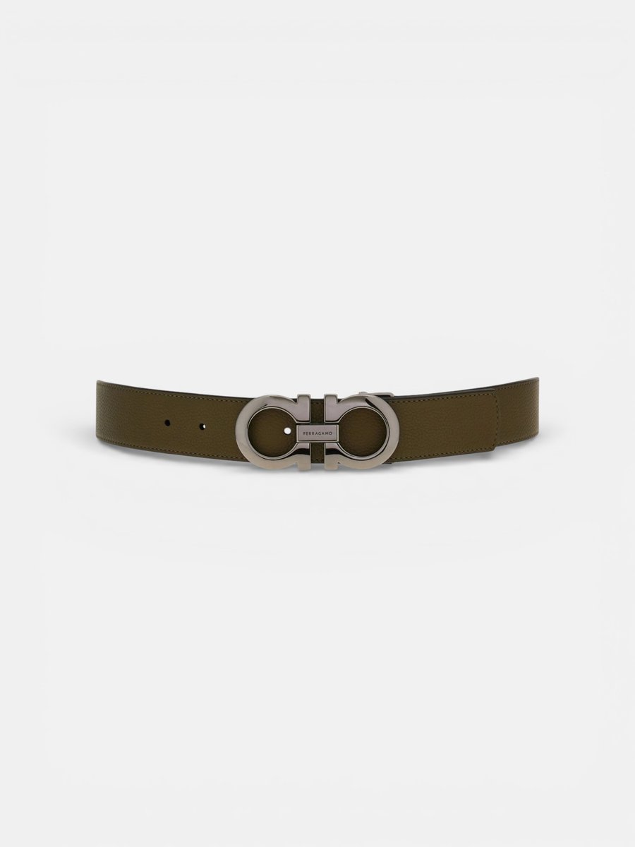Ferregamo Reversible and Adjustable Belt Olive Green Black