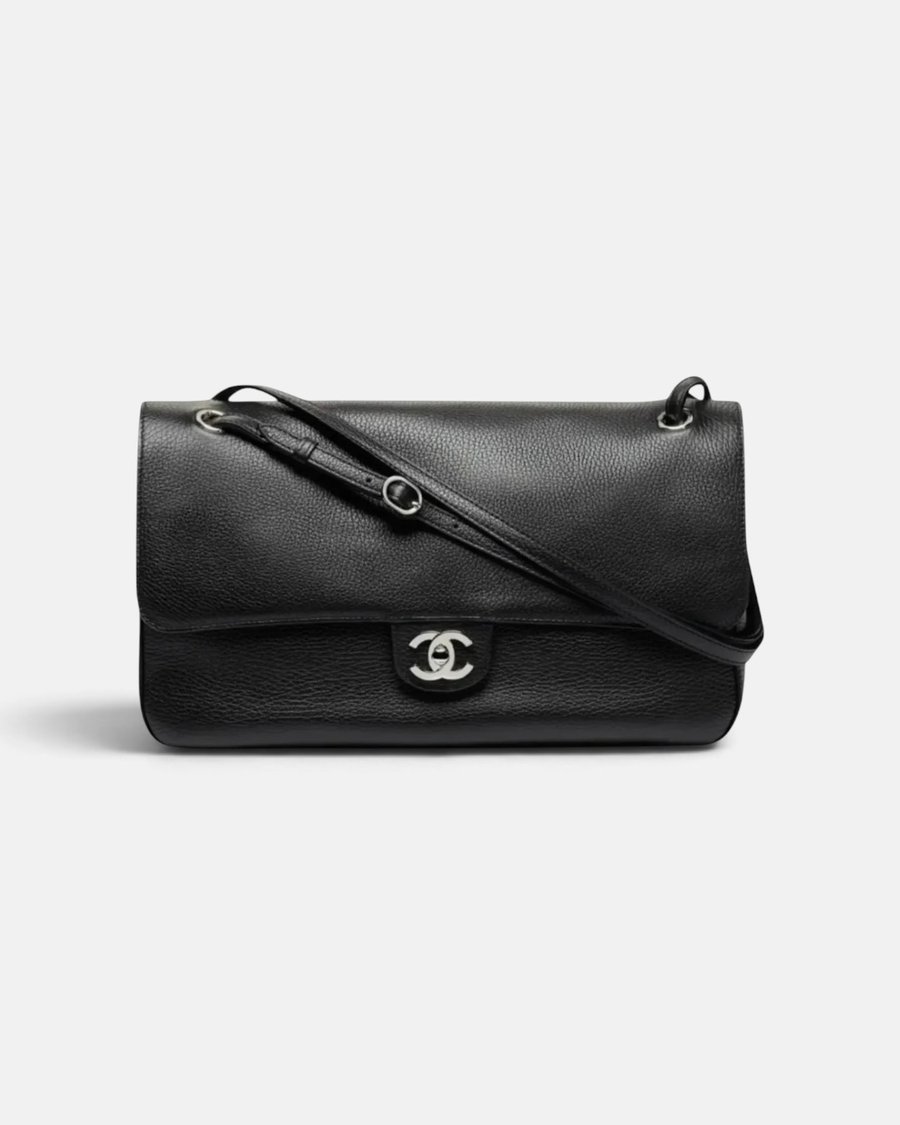 Chanel Maxi Flap Bag Black Grained Calfskin & Silver Metal - Preview