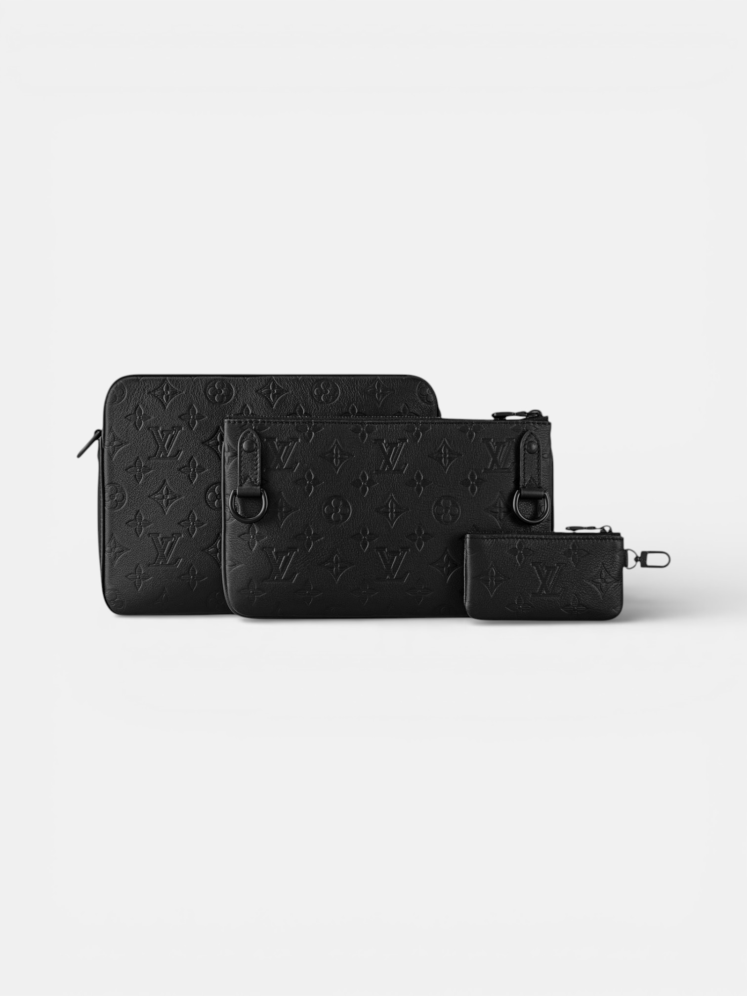 Louis Louis Vuitton Trio Messenger Bag Monogram Shadow – detail view in premium quality with AA+ craftsmanship