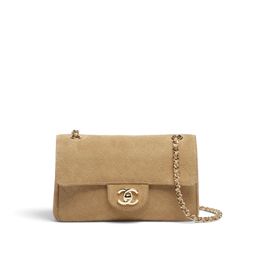 Chanel Mini Flap Bag Suede Calfskin & Gold-Tone Metal Dark Beige