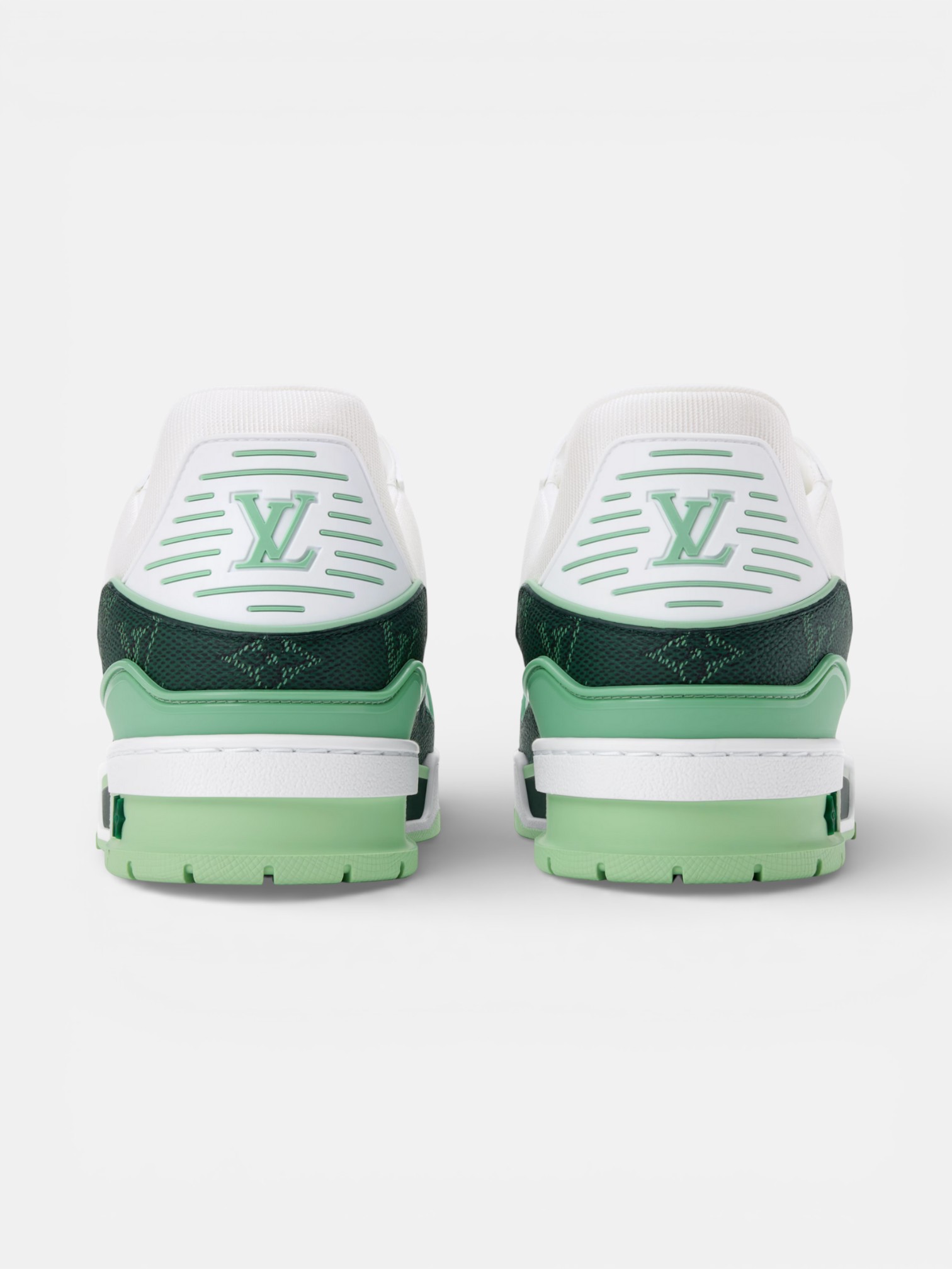 Louis Louis Vuitton Trainer Green White – back view in premium quality with AA+ craftsmanship